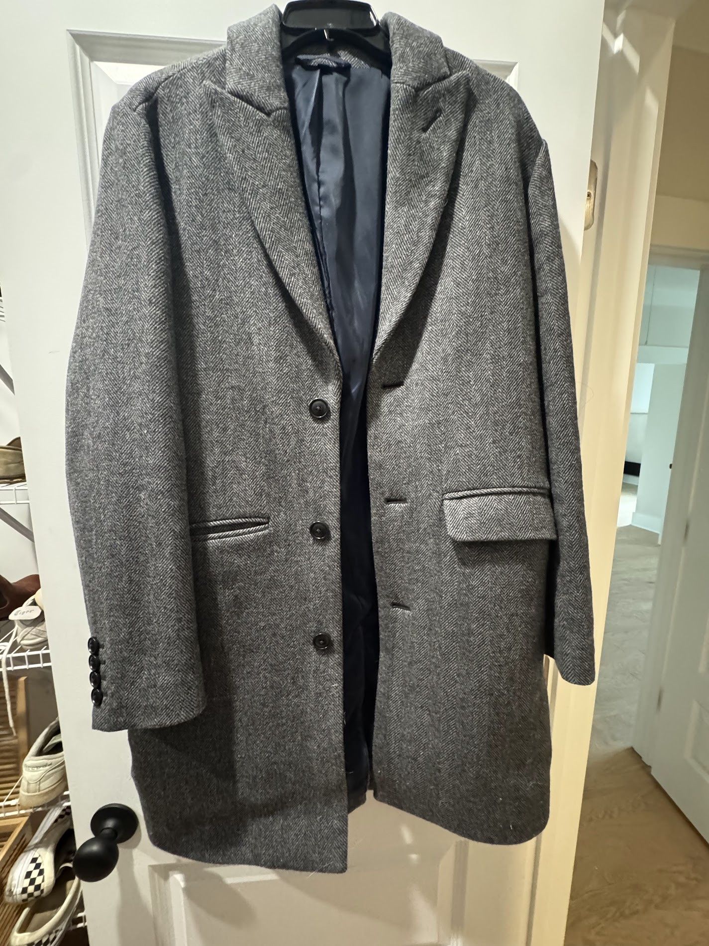 Bonobos Bonobos Italian Wool Topcoat – Charcoal Herringbone Size 38R - 1 Thumbnail