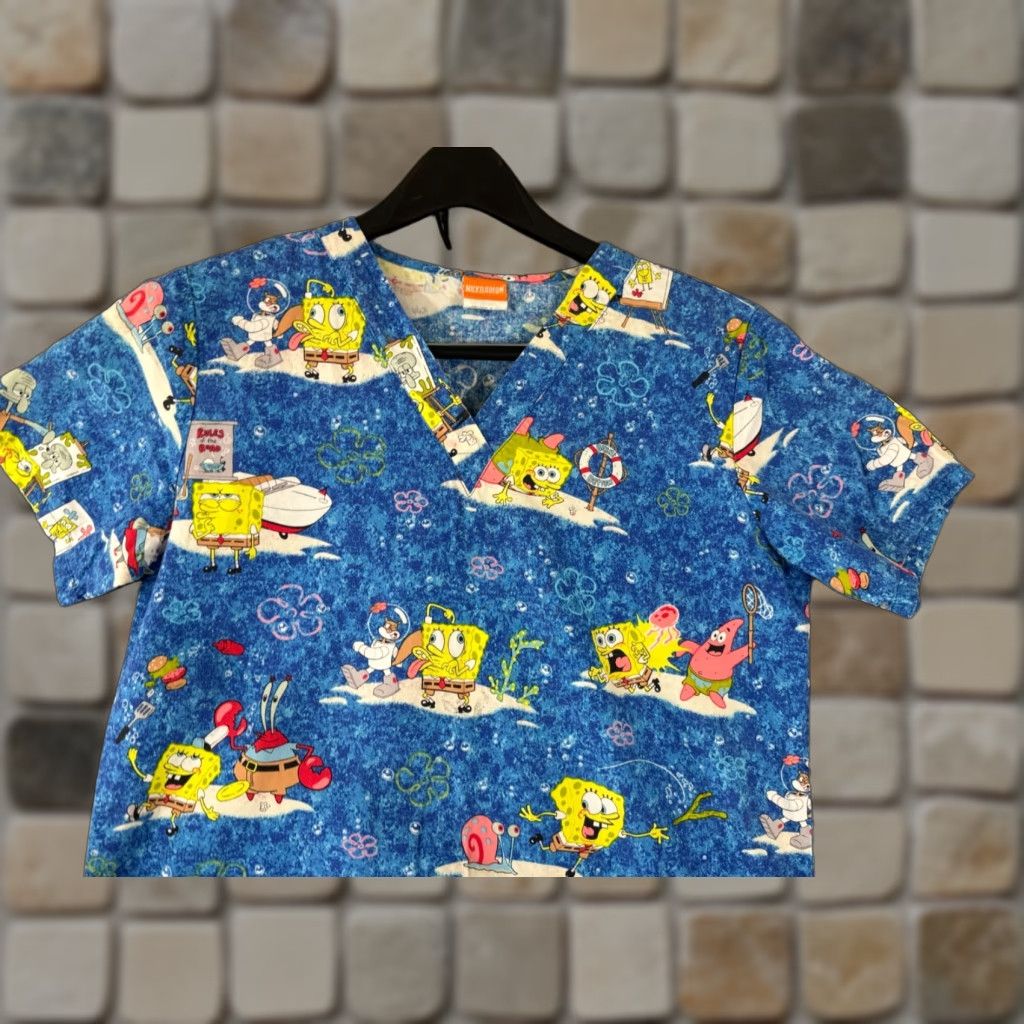 Nickelodeon VINTAGE Nickelodeon SpongeBob SquarePants Scrub Top Shirt Womens XS Blue V-Neck Pockets Size XS / US 0-2 / IT 36-38 - 1 Thumbnail