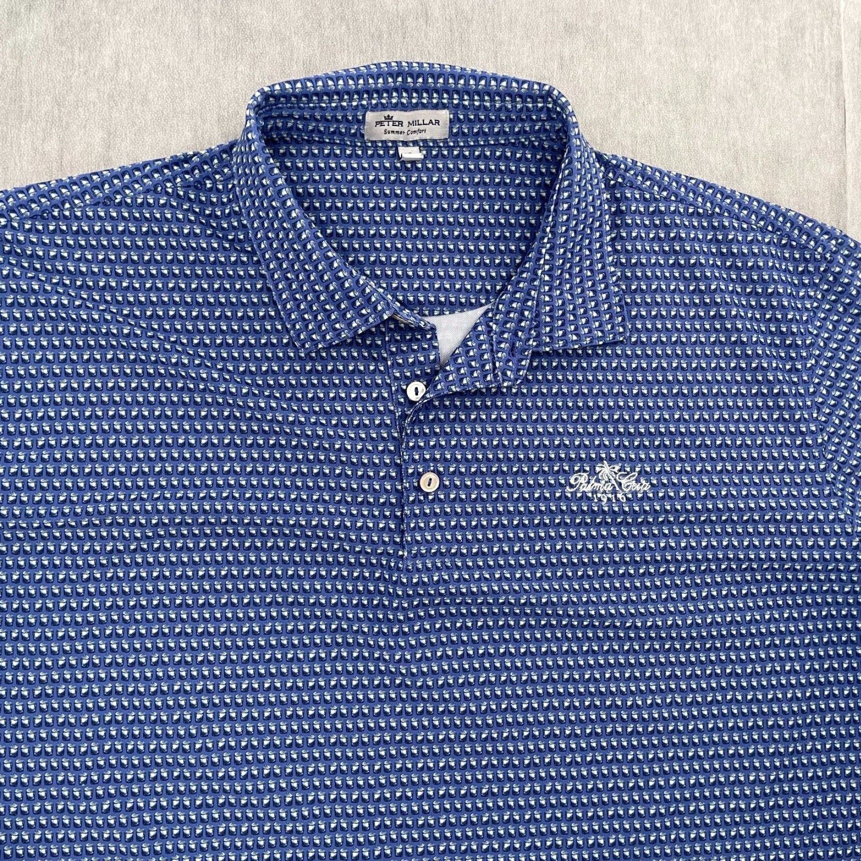 Peter Millar Peter Millar Adult XL Blue Polo All Over Palma Ceia Golf Club Logo Mens Size US XL / EU 56 / 4 - 3 Thumbnail