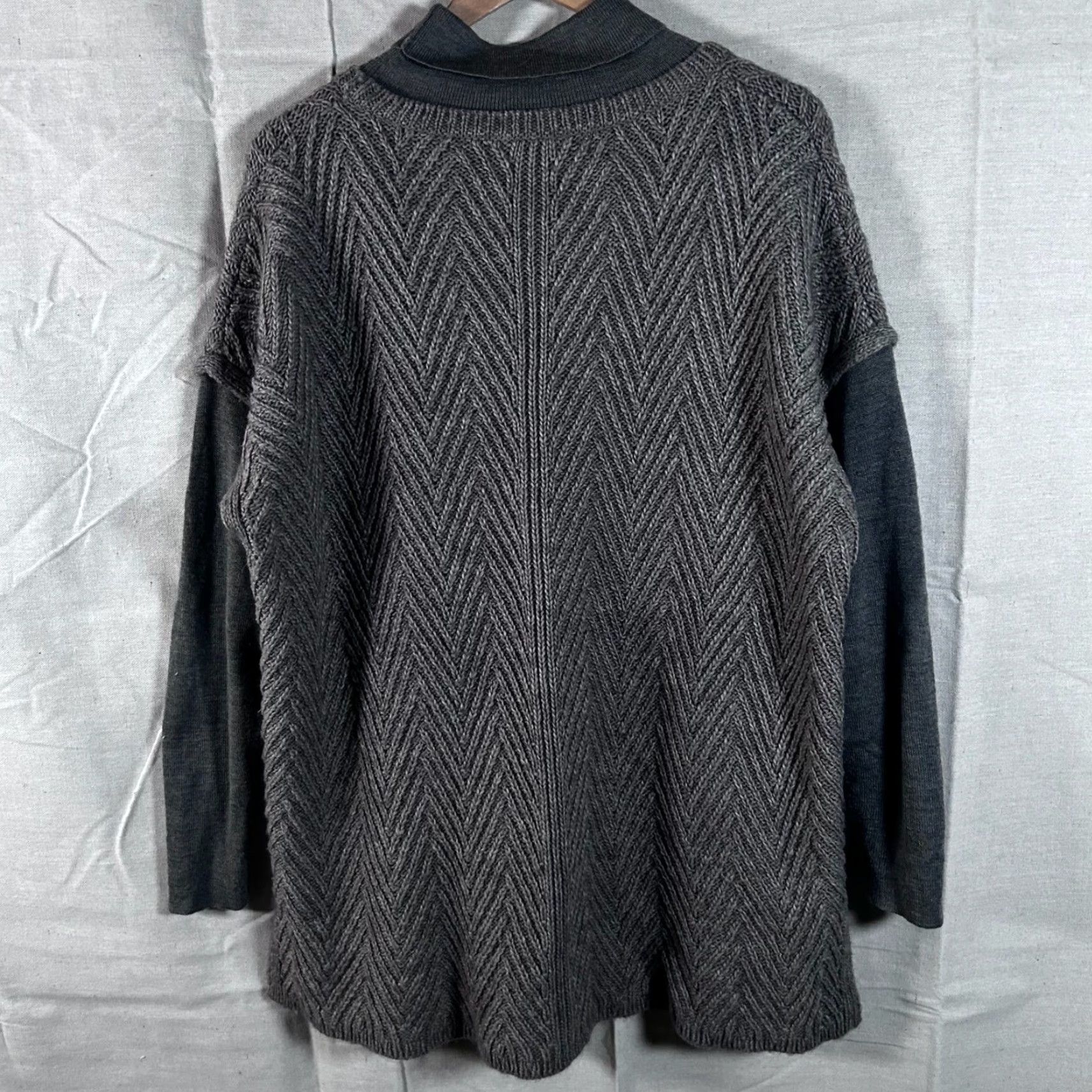 Vintage Woolrich Womens XL Gray Chevron Knit Layered Look Mock Neck Sweater Wool Blend Size XL / US 12-14 / IT 48-50 - 4 Thumbnail