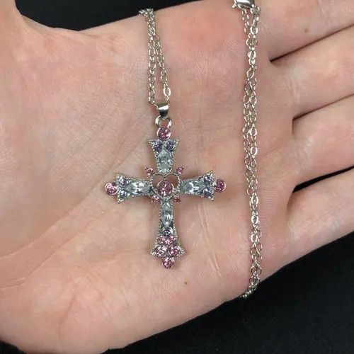 Jewelry Komura x Meifa Y2K Cross Necklace Punk Gothic Crystal Chain Size ONE SIZE - 1 Thumbnail