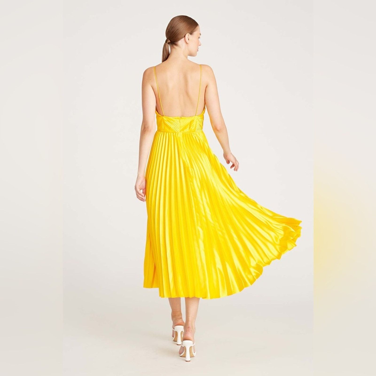 Amur Amur Viv Mitered Pleating Dress Yellow Midi Size M / US 6-8 / IT 42-44 - 9 Thumbnail