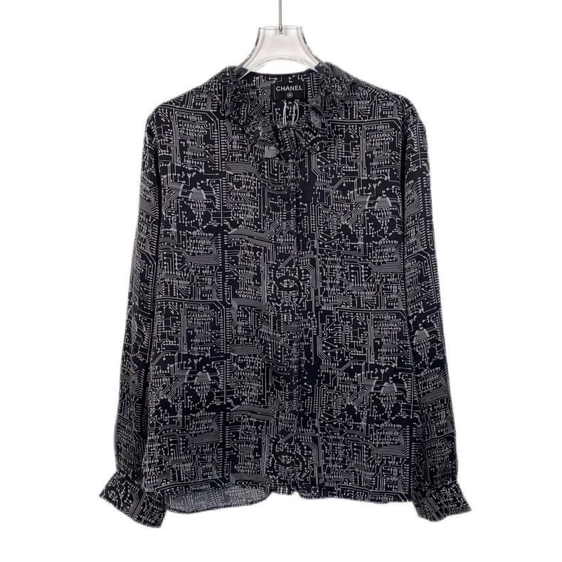Chanel Black Logo Print Silk Shirt from Chanel-dmc Size US S / EU 44-46 / 1 - 1 Thumbnail