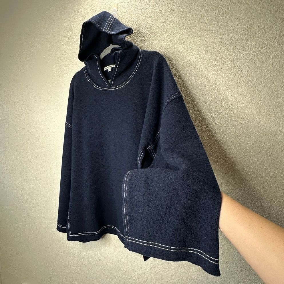 Elizabeth and James Elizabeth & James Navy White Stitch Long Sleeve Hood Sweater Size L / US 10 / IT 46 - 4 Thumbnail