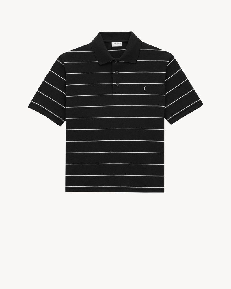 Saint Laurent Paris oc11z0126 792177 Cassandre Polo Shirt in Striped Piqué Black Size US S / EU 44-46 / 1 - 1 Thumbnail