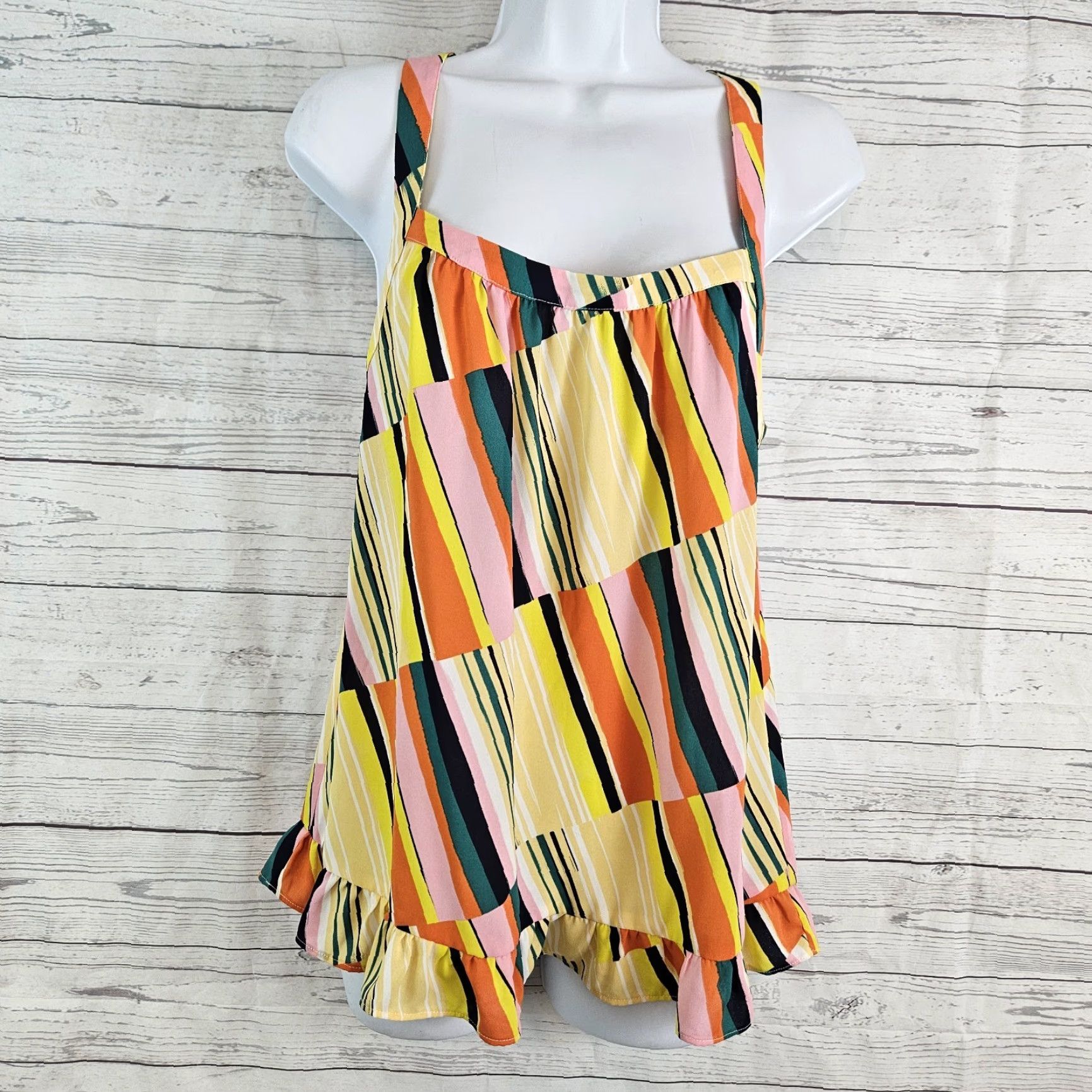 Vintage Cabi 5979 Womens Tank XS Yellow Orange Stripe Skip Halter Shirt? Size XS / US 0-2 / IT 36-38 - 2 Thumbnail