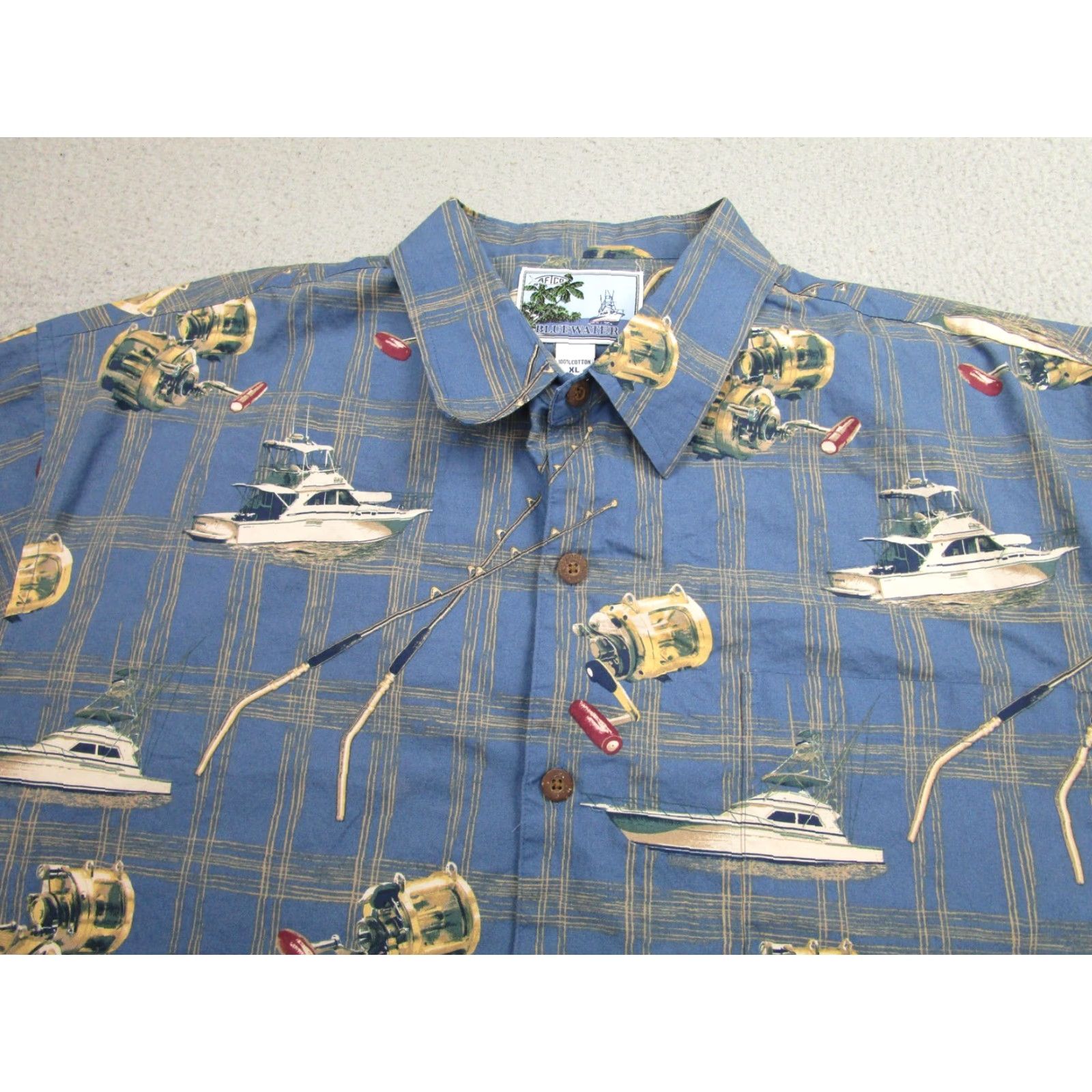 Vintage VINTAGE? No, it's not vintage. AFTCO Bluewater Shirt Mens XL Blue Graphic Print Short Sleeve Camp/Hawaiian Button-Up with Pockets Size US XL / EU 56 / 4 - 3 Thumbnail