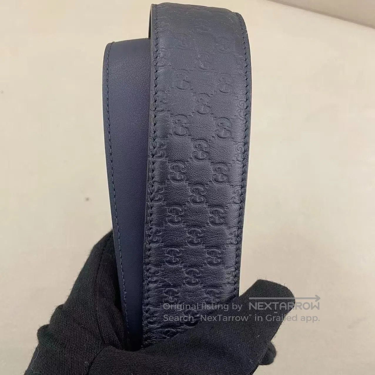 Gucci Gucci Blue Monogram Embossed Silver Buckle Belt. Size ONE SIZE - 4 Thumbnail