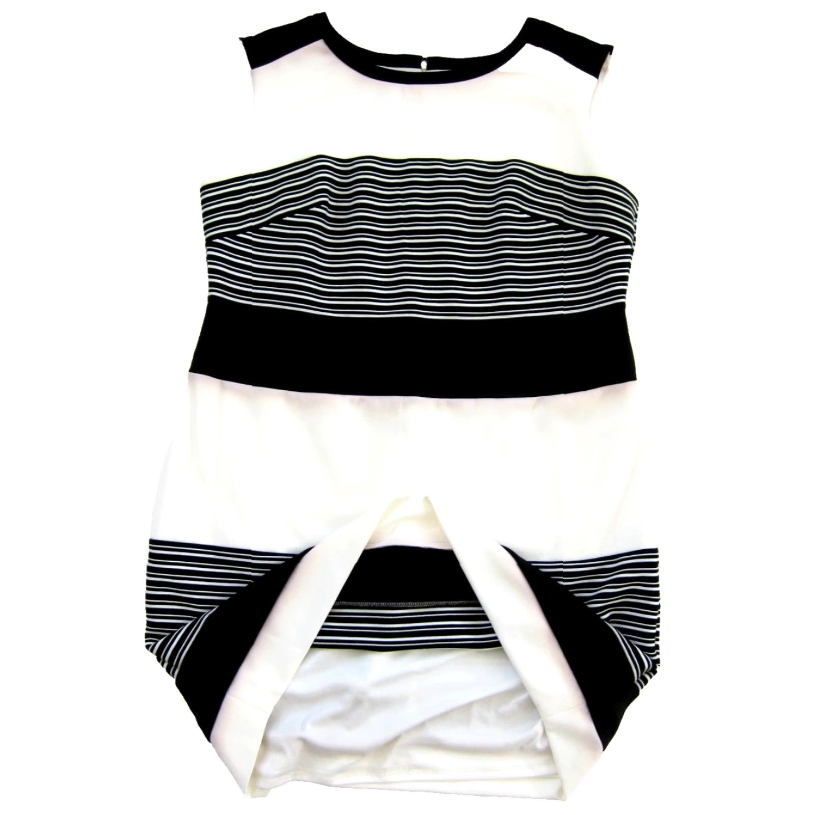 Vintage Sandra Darren NWT Ivory Black Stripe Sleeveless Stretch Tunic Shift Dress 20W Size 3XL / US 20-22 - 3 Thumbnail