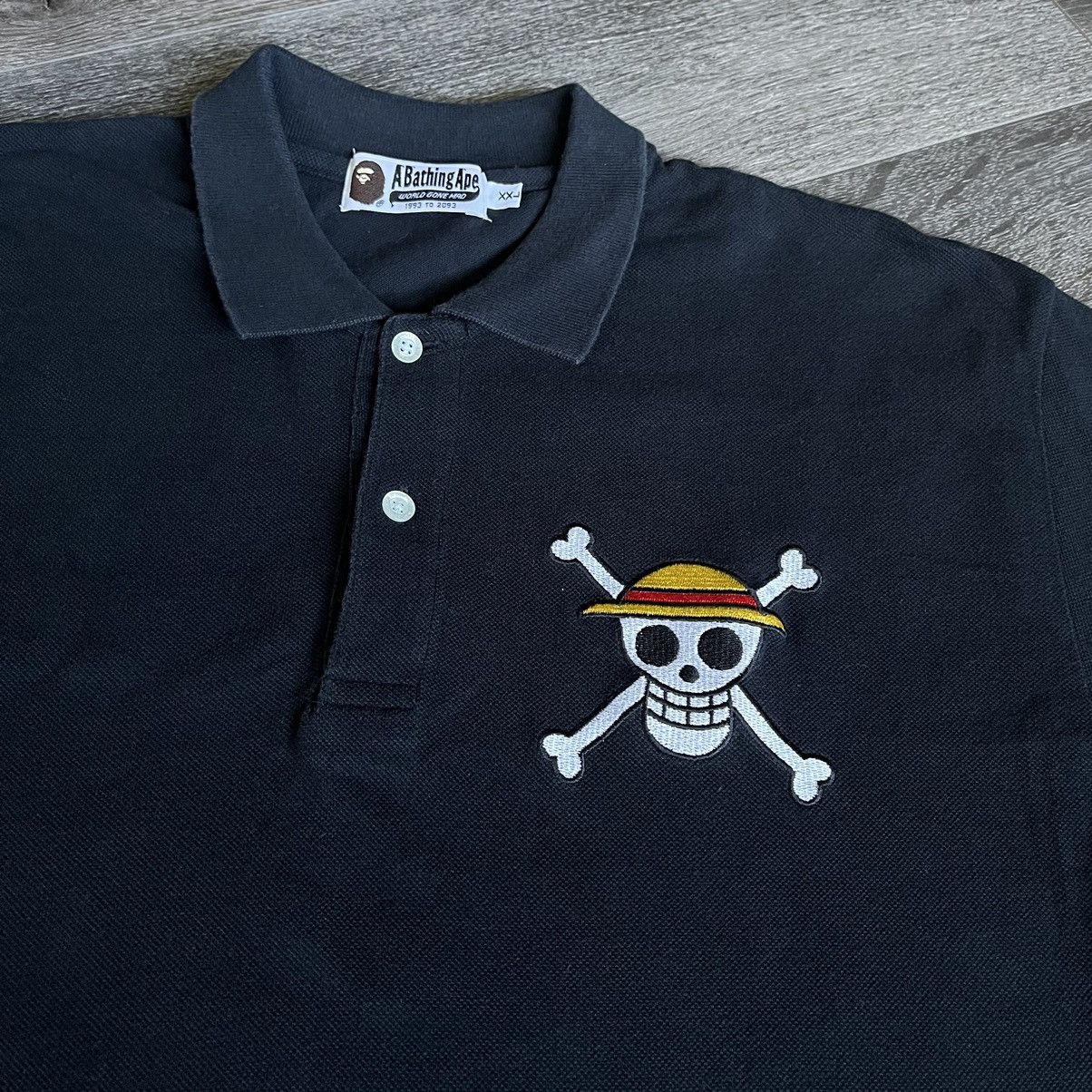 Bape × One Piece Rare OG A Bathing Ape Bape One Piece Pirate Skull Polo Shirt Size US XXL / EU 58 / 5 - 2 Thumbnail