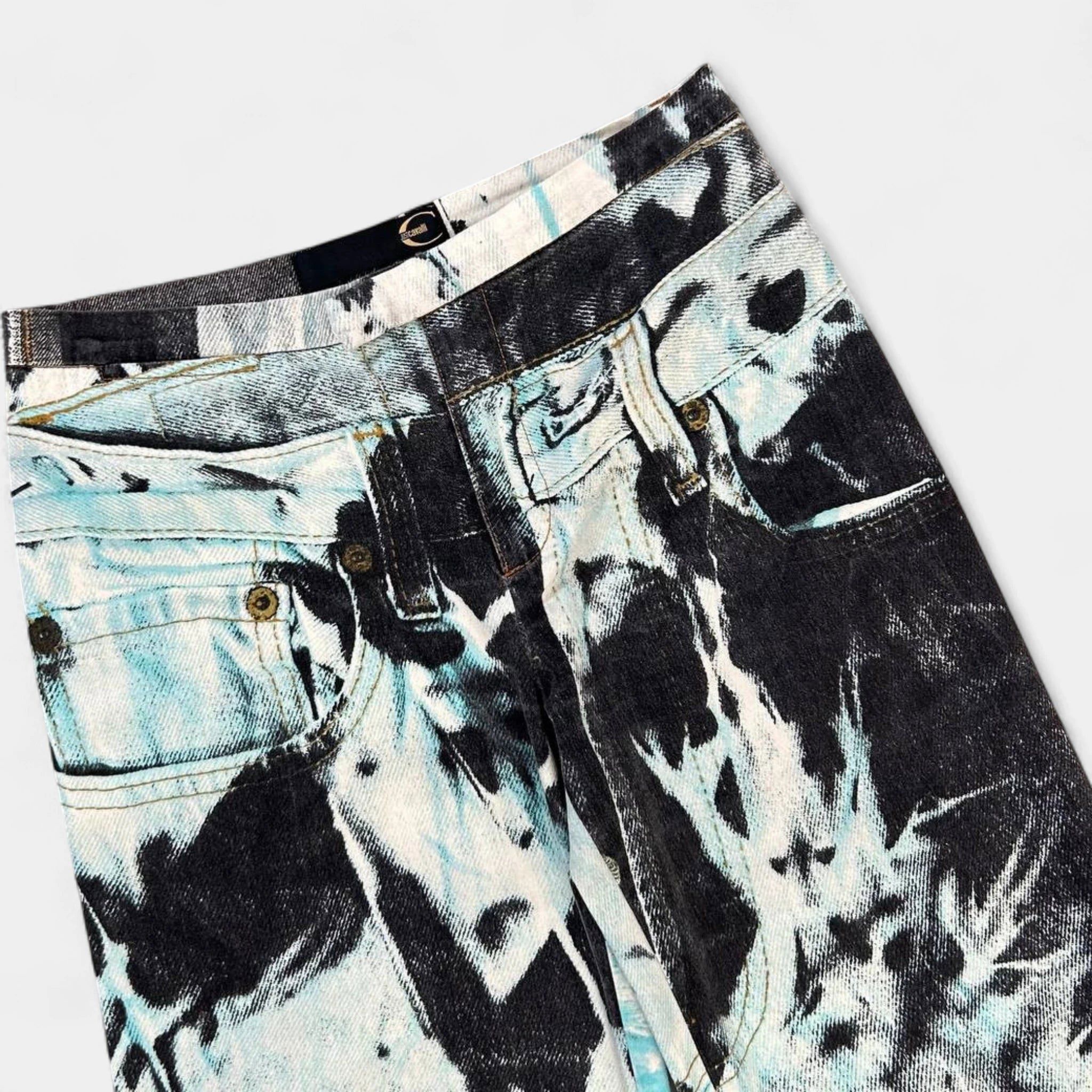 Just Cavalli Just Cavalli Denim on Denim Printed Teal Jeans Size US 29 - 3 Thumbnail