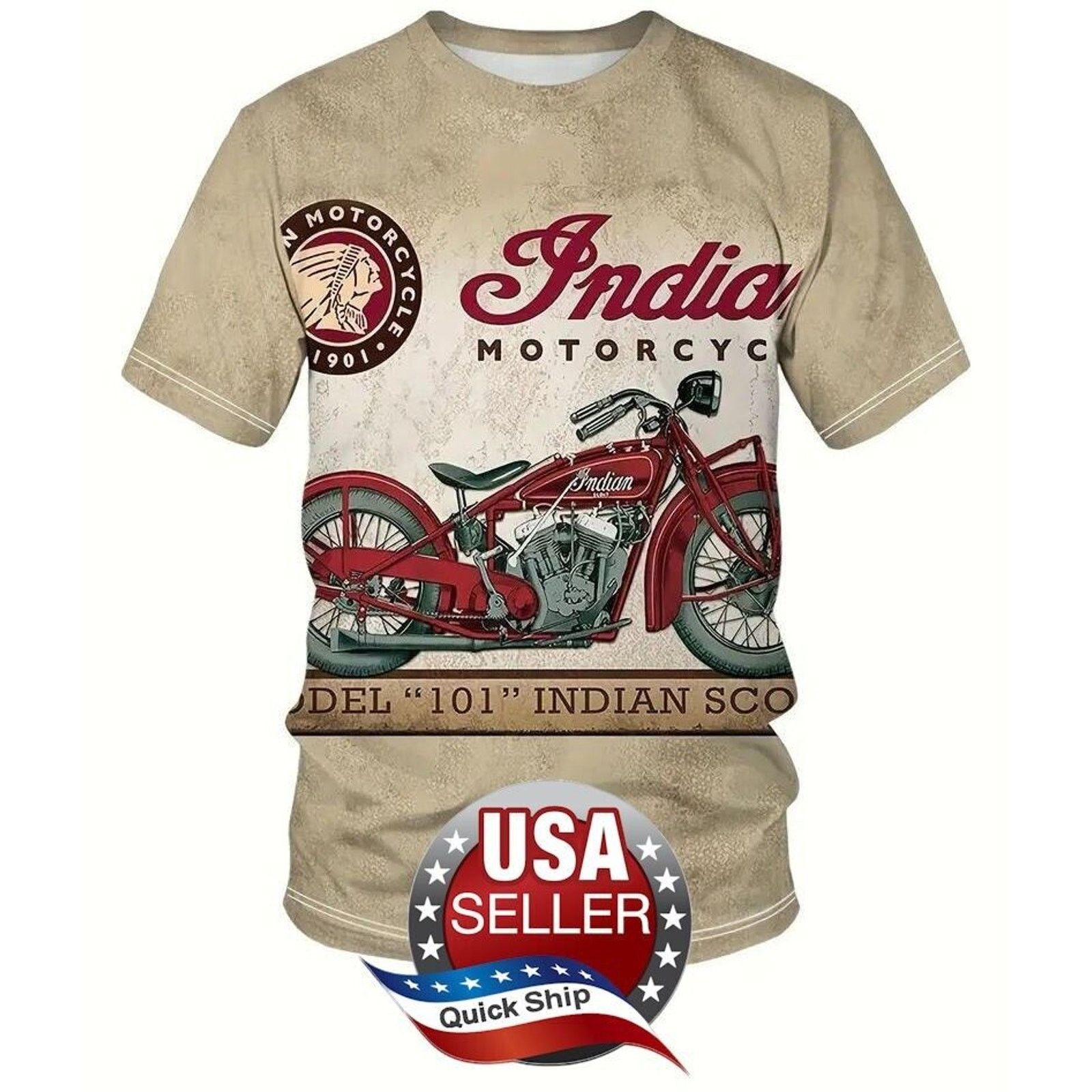 Other Indian Motorcycle Model 101 T-Shirt • Beige & Red • Size LG Size US L / EU 52-54 / 3 - 1 Thumbnail
