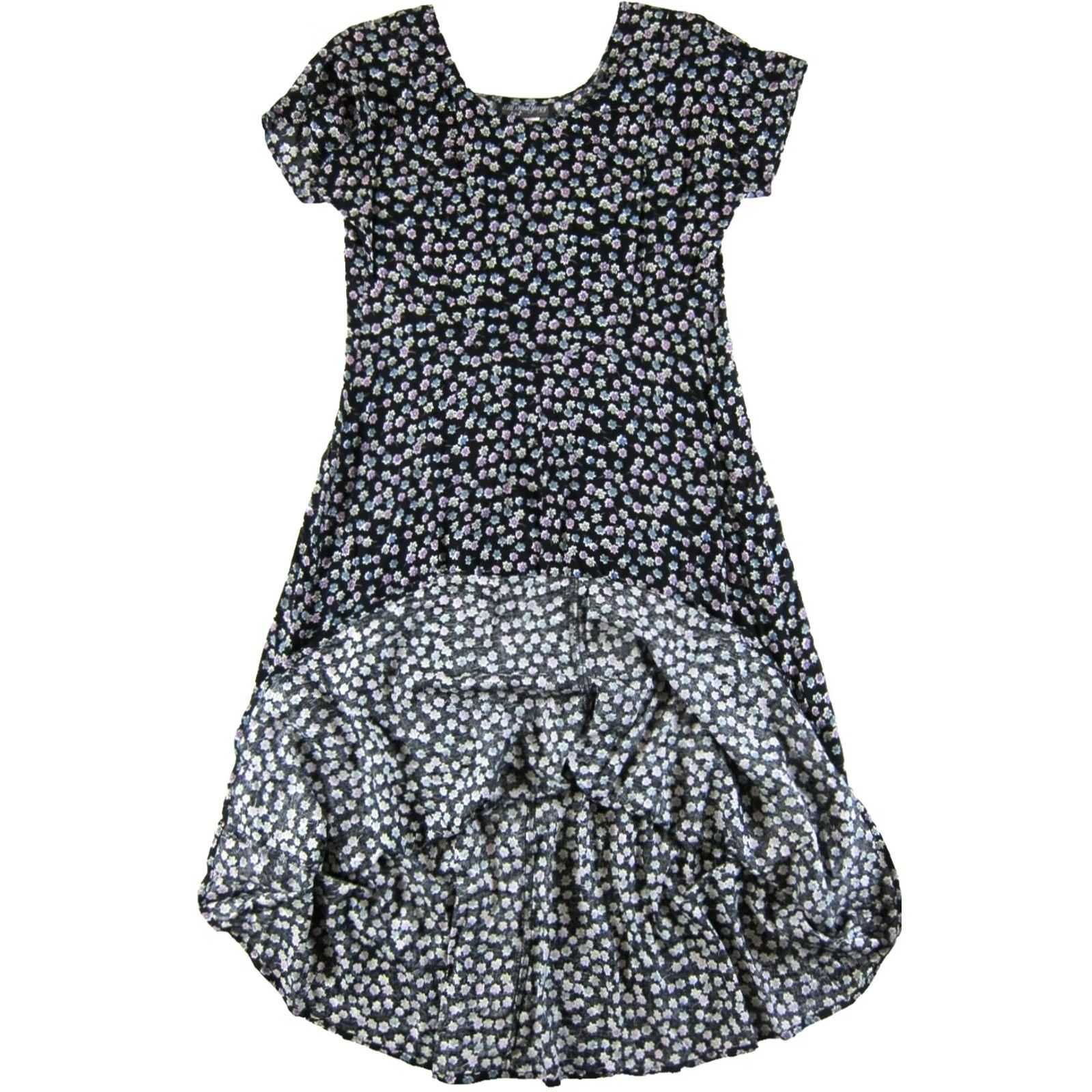 Vintage VTG All That Jazz Dress Maxi Floral Short Sleeve Long Black Purple Blue Rayon L Womens Size 36" / US 14 / IT 50 - 5 Thumbnail