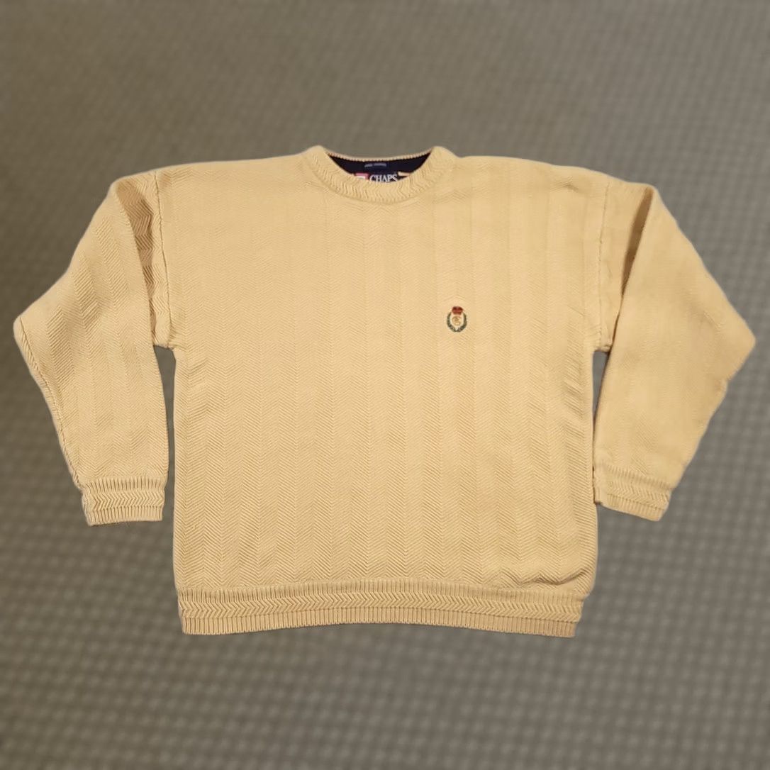 Chaps Chaps Ralph Lauren Sweater Mens Large Yellow Crest Emblem Cotton Knit Pullover Size US L / EU 52-54 / 3 - 1 Thumbnail