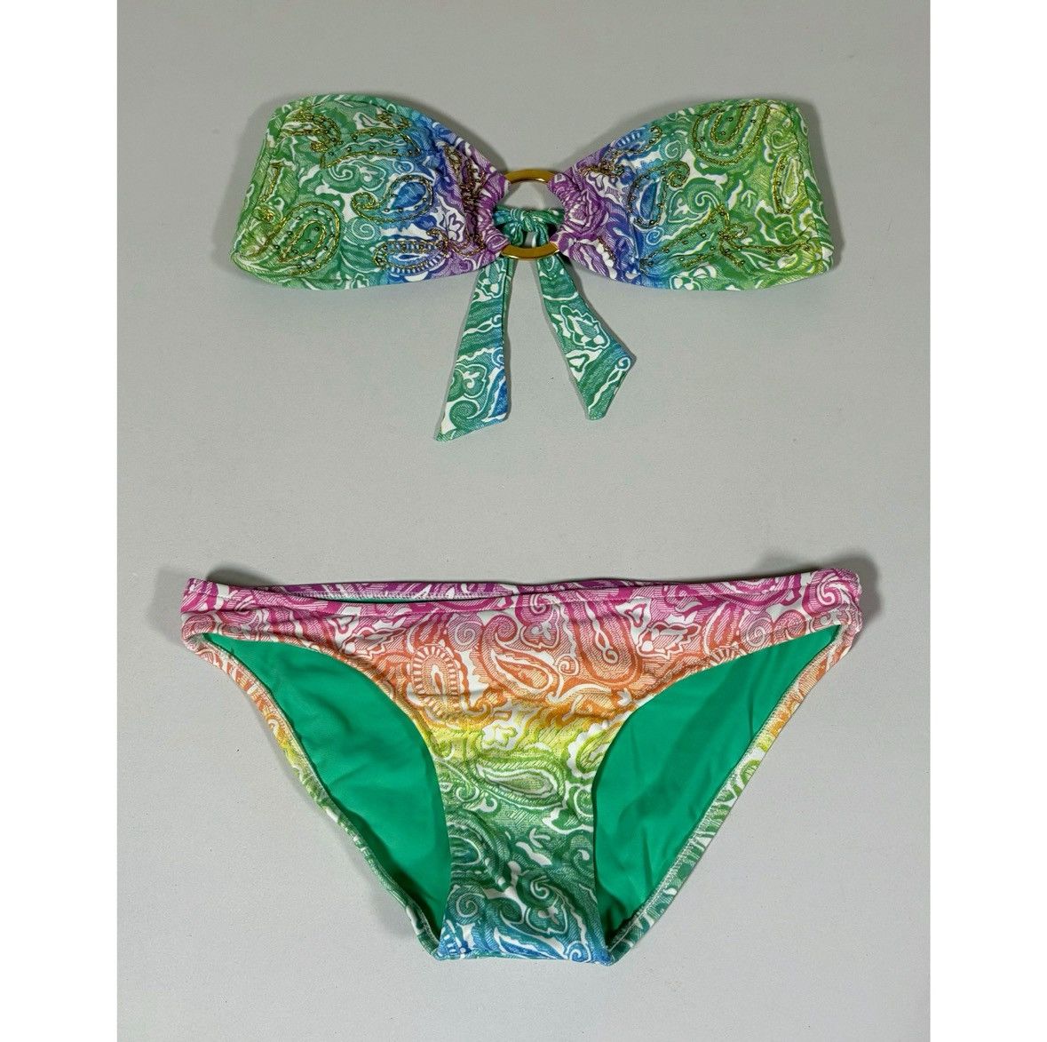 Designer × Sugar × Vintage Sugar Free Paisley Top (M) and Bottoms (S) Bikini Set 💚✨ Size ONE SIZE - 2 Thumbnail