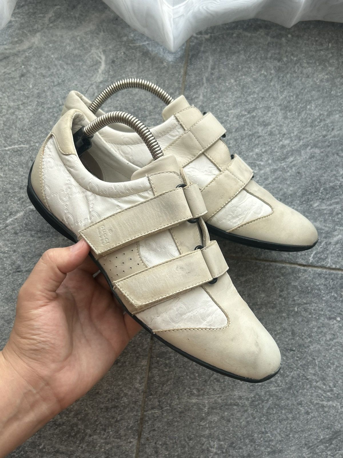 Gucci shoes gucci leather trainers web GG velcro straps sneakers Size US 5.5 / EU 38 - 1 Thumbnail