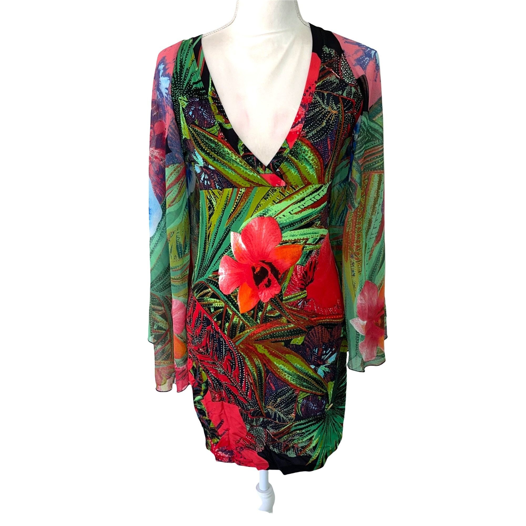 image of Roberto Cavalli Mini Dress Womens Size Large L Silk Spandex