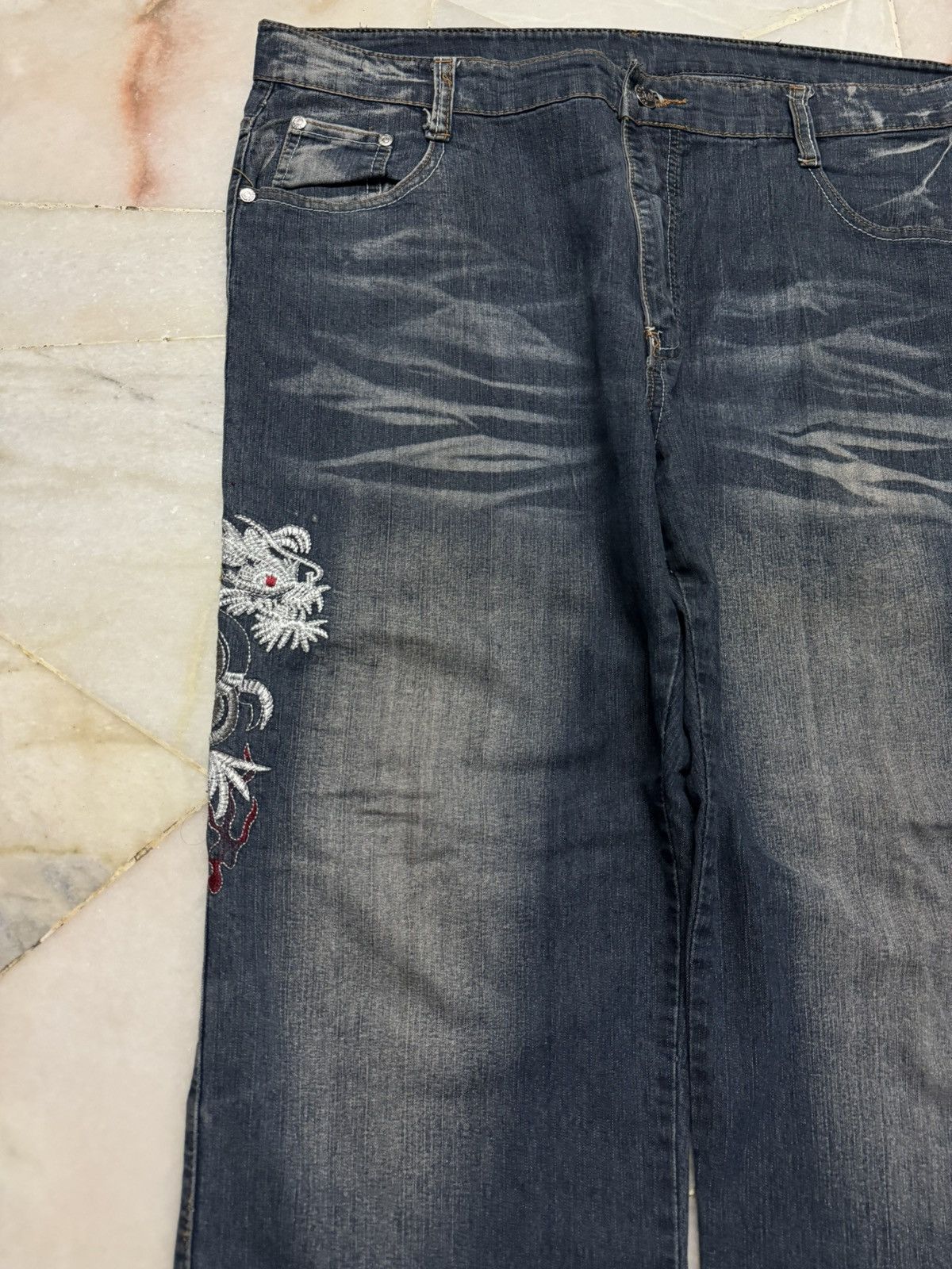 Seditionaries 💥WIDE💥JAPANESE TATTOO DRAGON EMBROIDERY BAGGY JEANS RARE Size US 36 / EU 52 - 4 Thumbnail