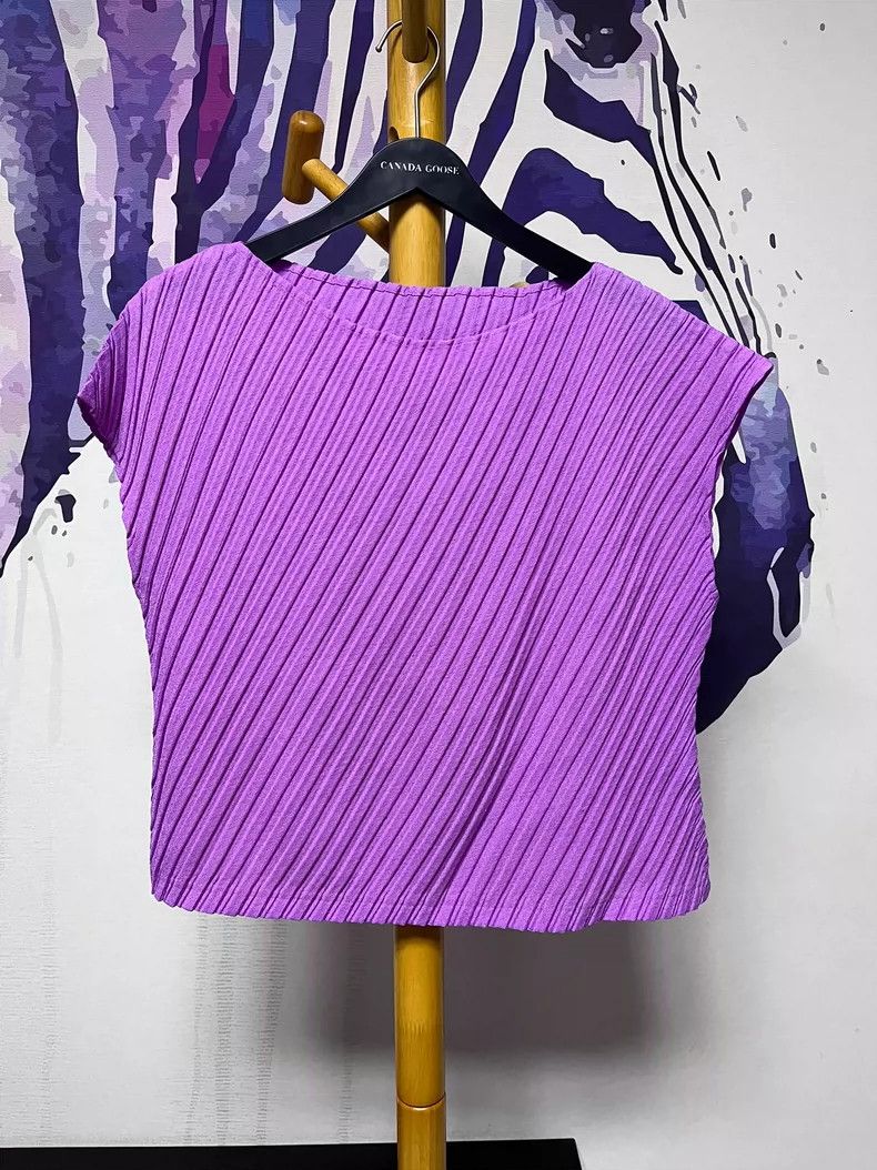Issey Miyake Issey Miyake size:2 Purple pleated short-sleeved shirt Size XS / US 0-2 / IT 36-38 - 2 Thumbnail