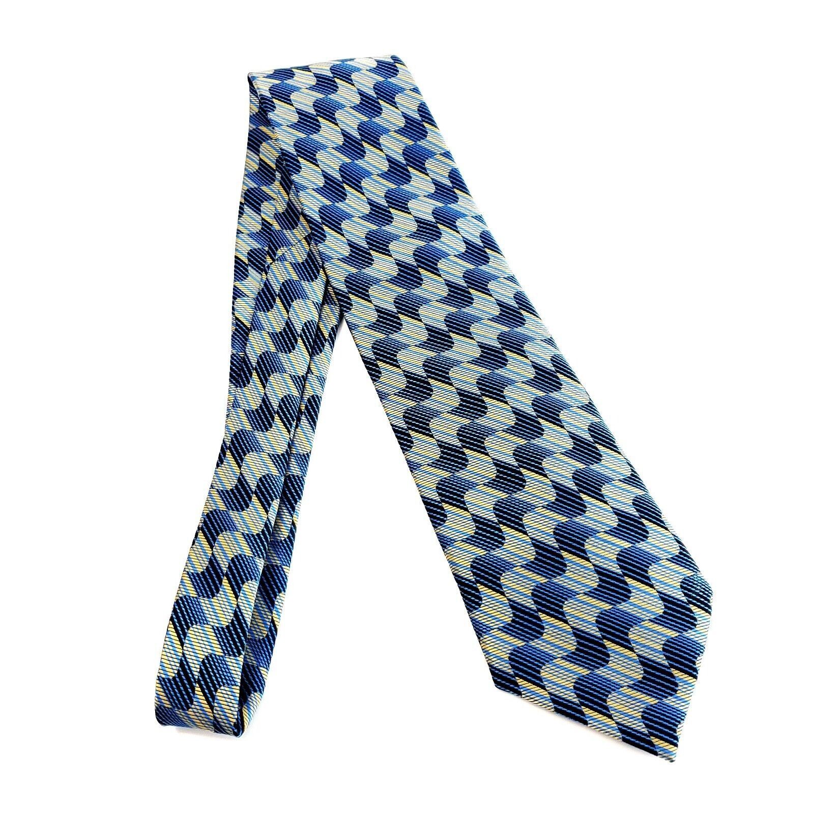 Jhane Barnes Jhane Barnes Woven Blue Yellow Woven Abstract Geometric Silk Size ONE SIZE - 8 Thumbnail