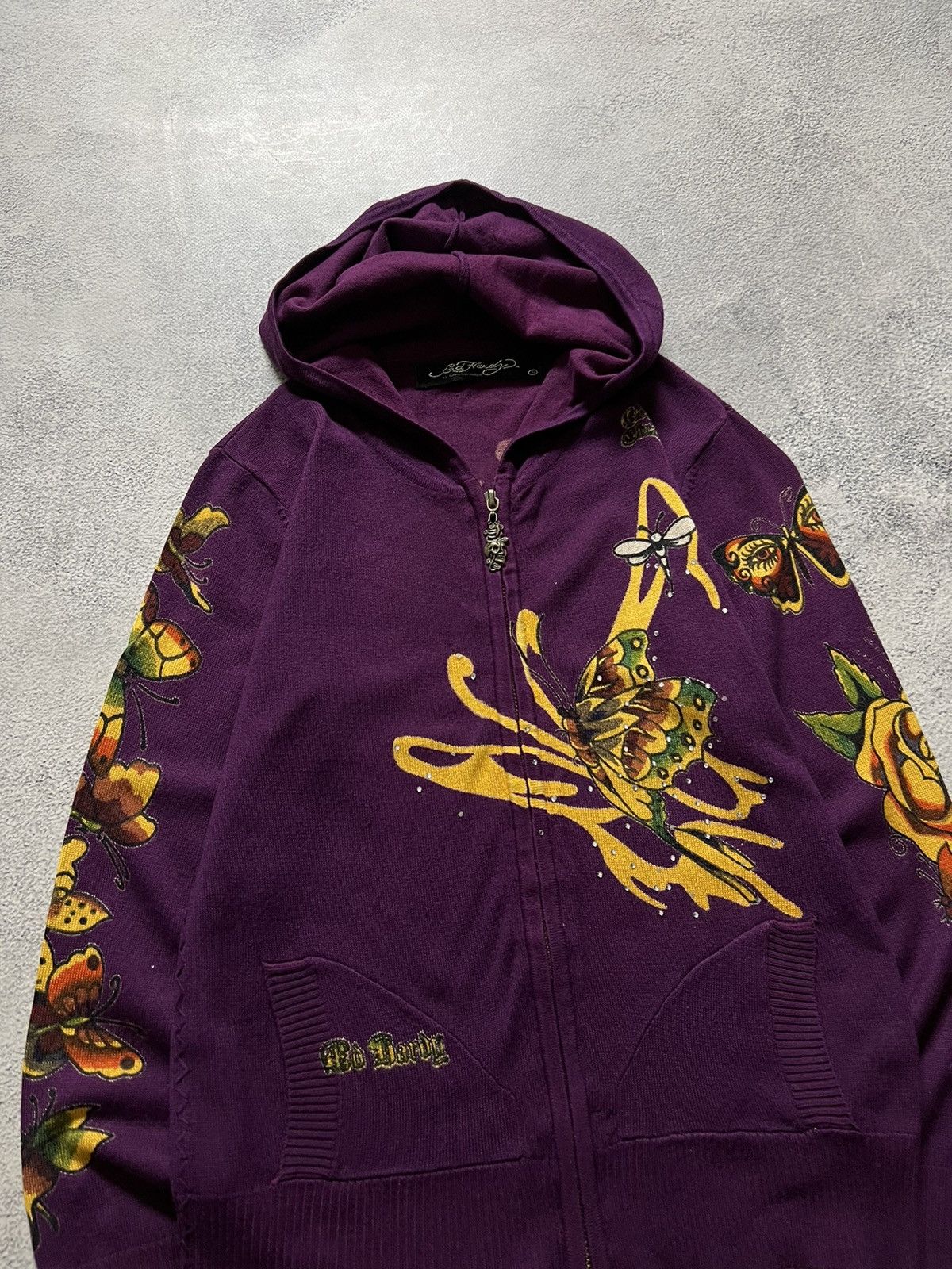 Christian Audigier × Ed Hardy × Vintage Vintage Y2k Ed Hardy Butterfly 🦋 Knit Zip Hoodie Rare 90’s Size S / US 4 / IT 40 - 3 Thumbnail