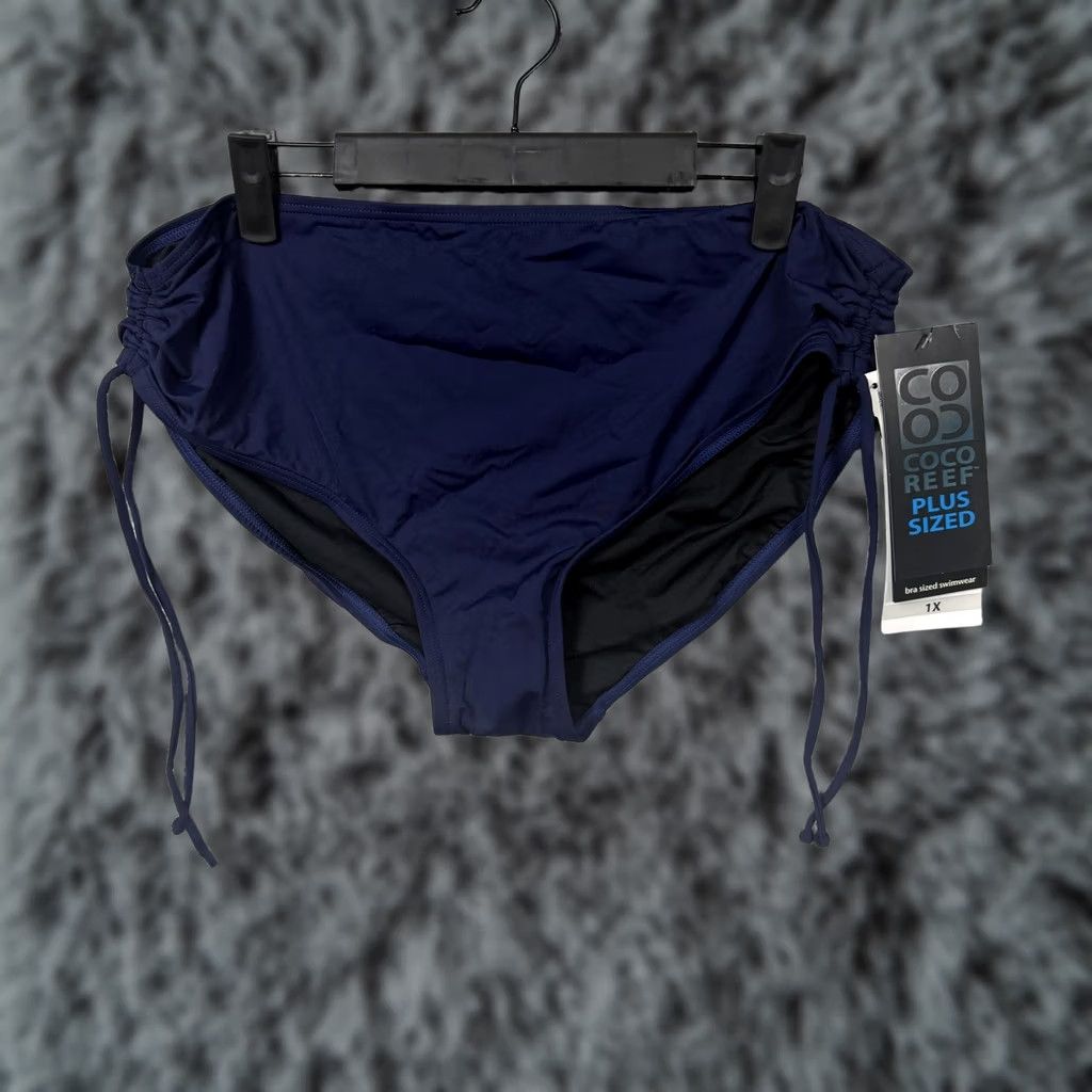 Vintage Coco Reef Swim Bottom Womens 1X Plus Navy High-Waisted Side Tie Beach NWT Mermaid? Size 40" / US 18 - 1 Thumbnail