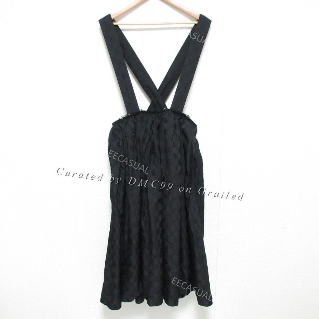 Comme Des Garcons Black Satin Check Pinafore Dress, Women's (Size 40)
