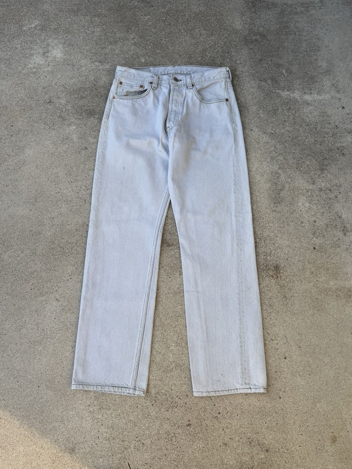 Levi's × Vintage Vtg 90’s Levi’s 501xx Buttonfly Straight Cream Jeans 29x29 Size US 29 - 1 Thumbnail
