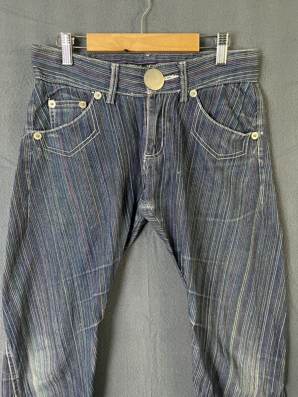 Japanese Brand × Vintage Chamblue Stripes Hickory Denim Jeans Size 29" - 3 Thumbnail