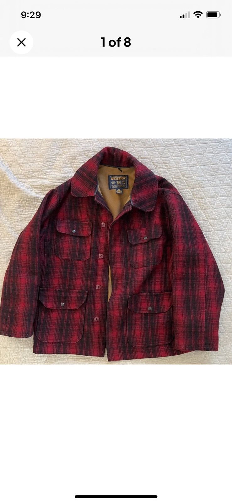 Image of Woolrich John Rich Bros Substantial Melton Wool Plaid Hunting Jacket in Red, Men's (Size XL)