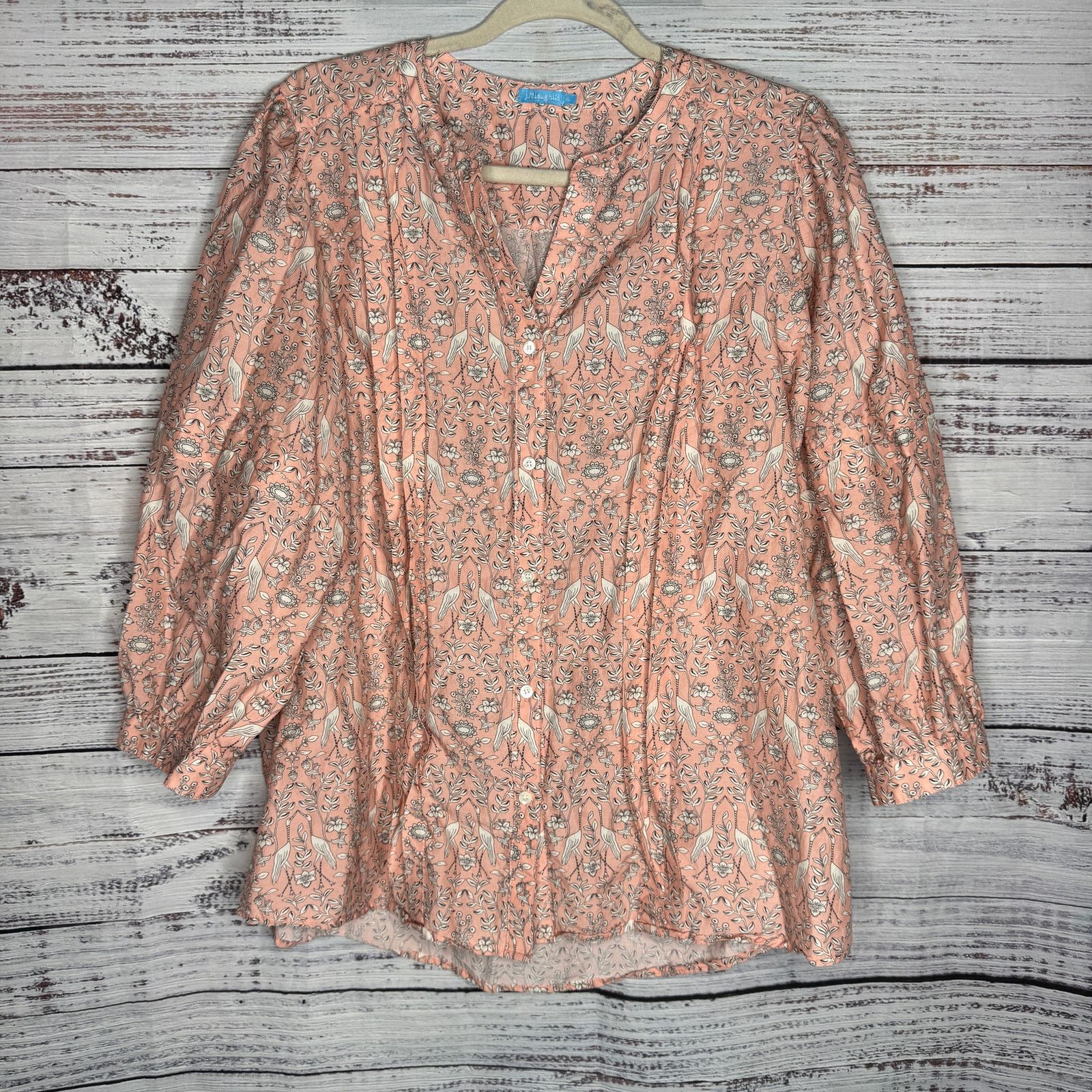 J.McLaughlin J.Mclaughlin Laramie XLarge Pink Bird Floral Silk Blend 3/4 Size XL / US 12-14 / IT 48-50 - 2 Thumbnail