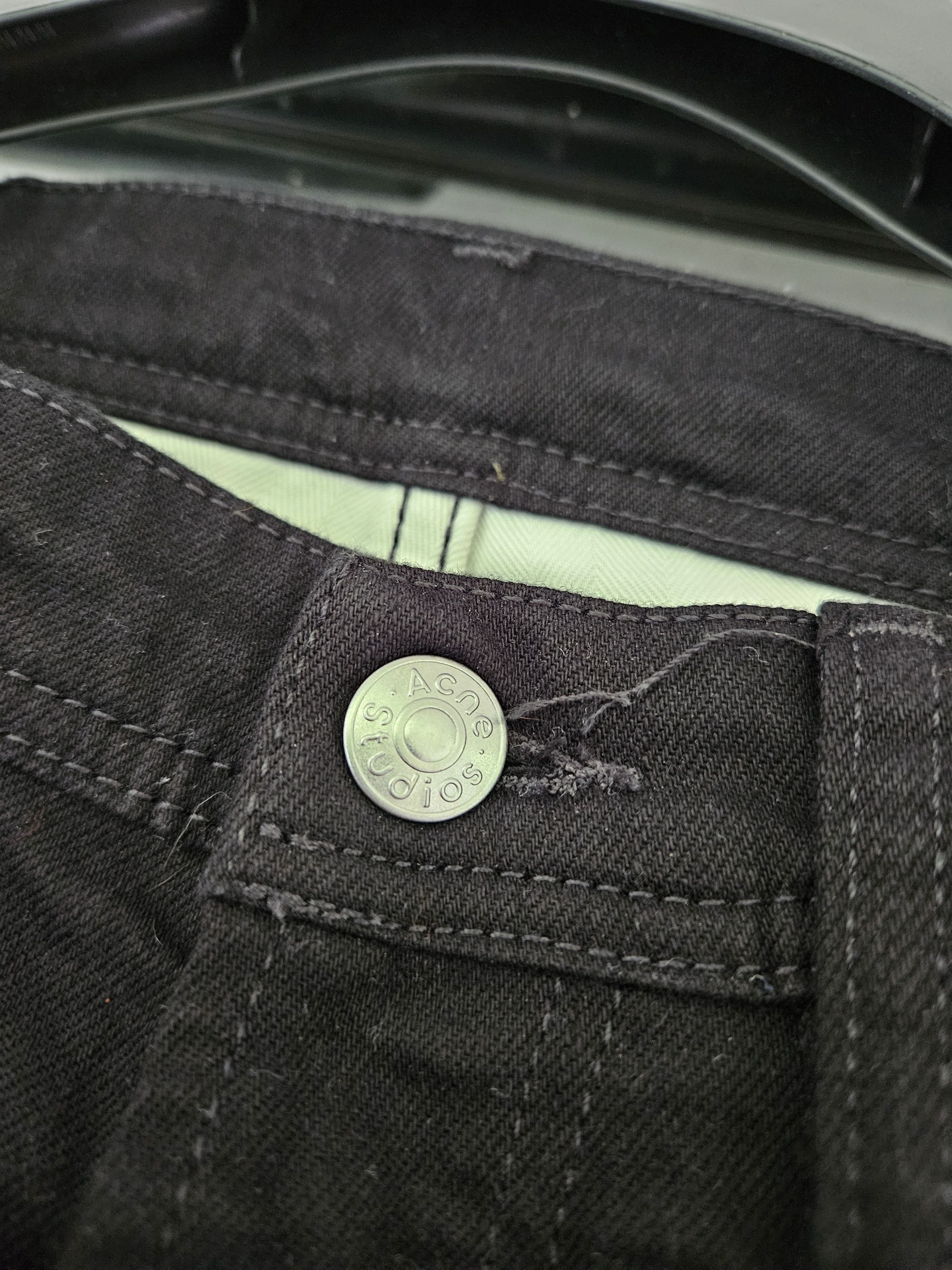 Acne Studios River Stay Black Leather Back Patch Denim Jeans Size US 31 - 7 Thumbnail