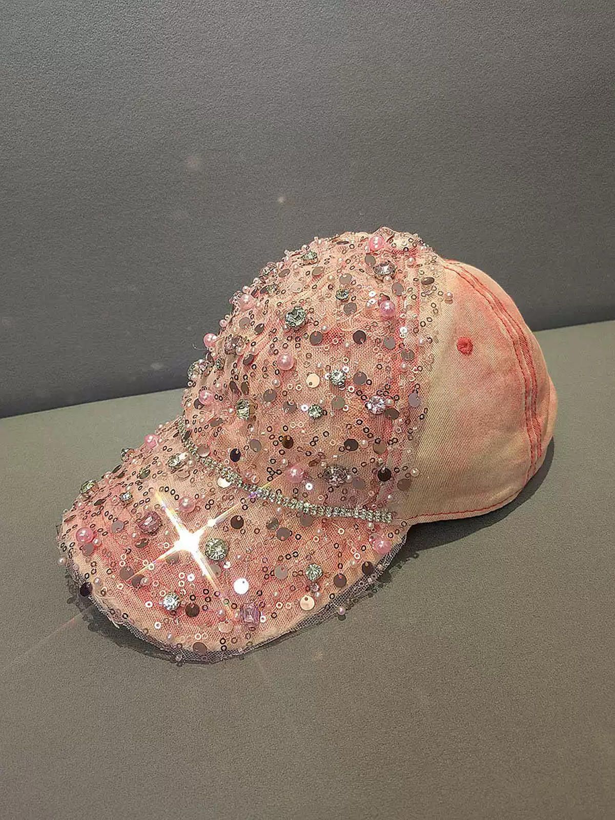Japanese Brand Pink Embellished Sequin Baseball Cap, Women's Hat Size ONE SIZE - 2 Thumbnail