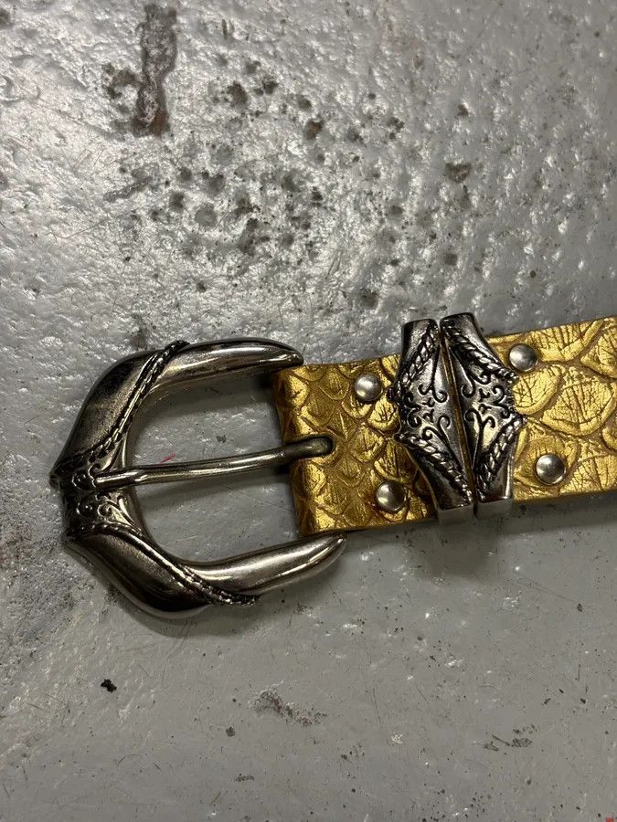 Vintage Nanni Gold Yellow Leather Python Effect Studded Belt Size ONE SIZE - 4 Thumbnail
