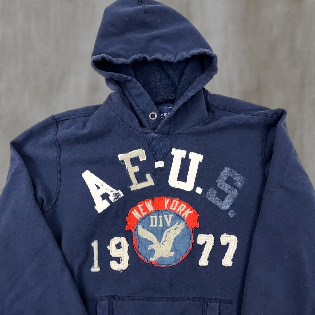 American Eagle Outfitters VINTAGE American Eagle Outfitters Hoodie Men 2XL Blue Sweatshirt Graphic Print Hooded Embroidered Logo Pullover All Seasons Fall Winter Spring Casual Size US XXL / EU 58 / 5 - 1 Thumbnail