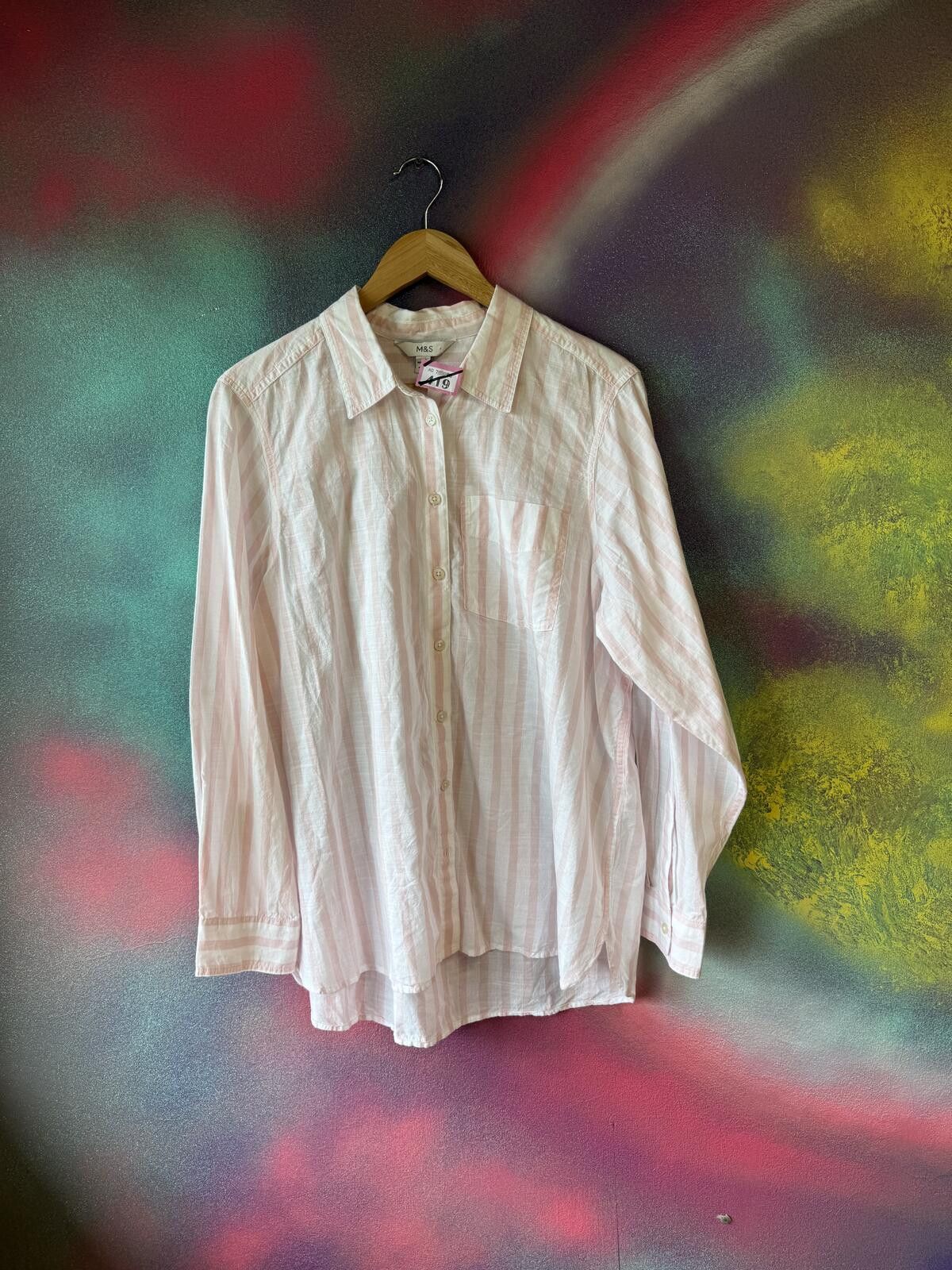 Other M&S pure cotton blend pink&white collared shirt Size XL / US 12-14 / IT 48-50 - 1 Thumbnail