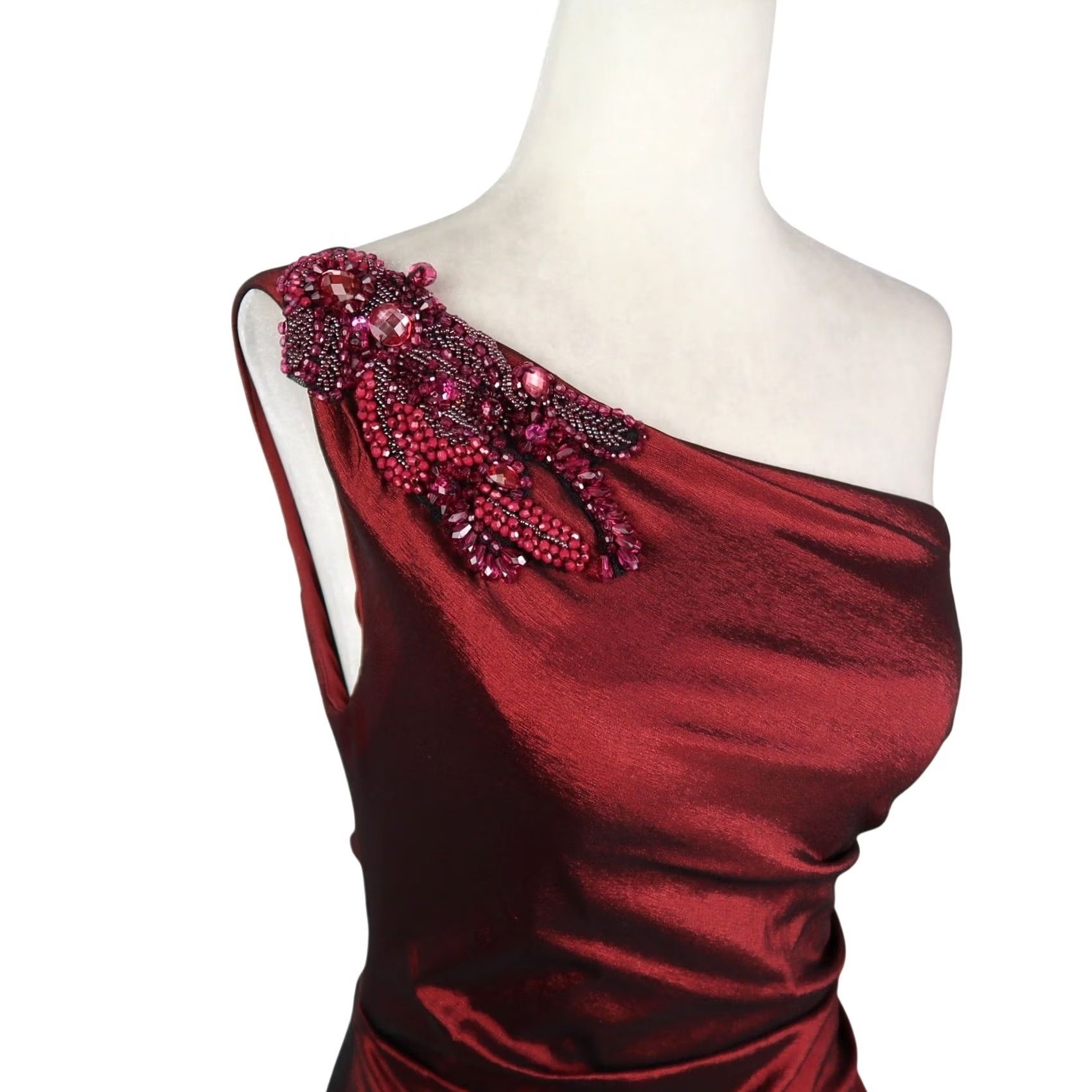 Adrianna Papell VINTAGE Hailey Adrianna Papell Gown Size 4 Burgundy Shiny Taffeta One Shoulder Y2K Size S / US 4 / IT 40 - 2 Thumbnail