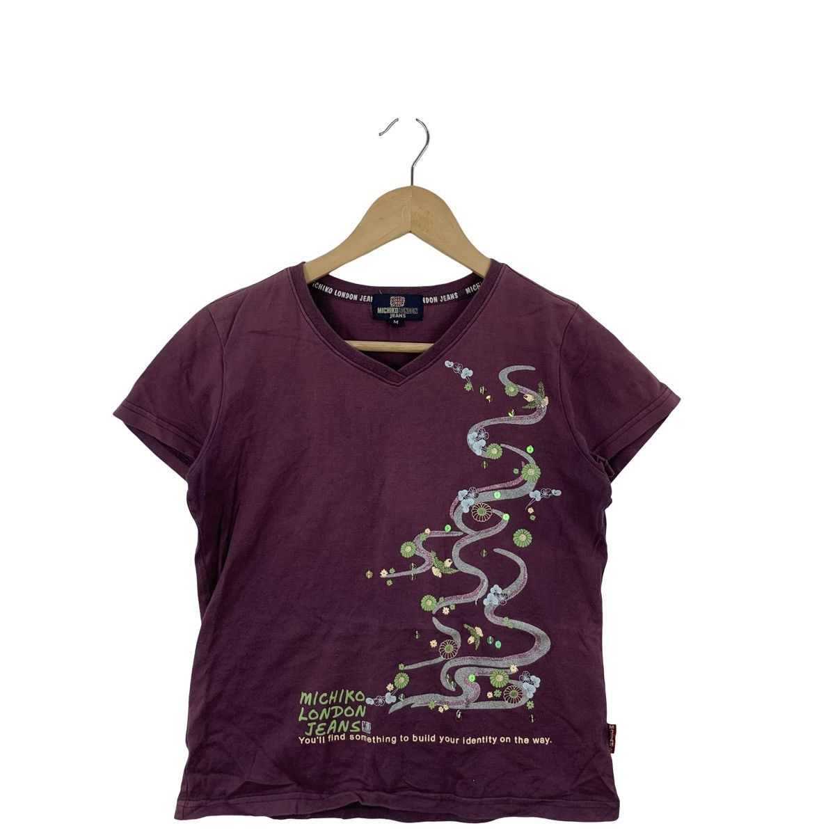 Michiko Koshino Michiko London Jeans Women’s Graphic V-Neck T-Shirt Size M / US 6-8 / IT 42-44 - 5 Thumbnail