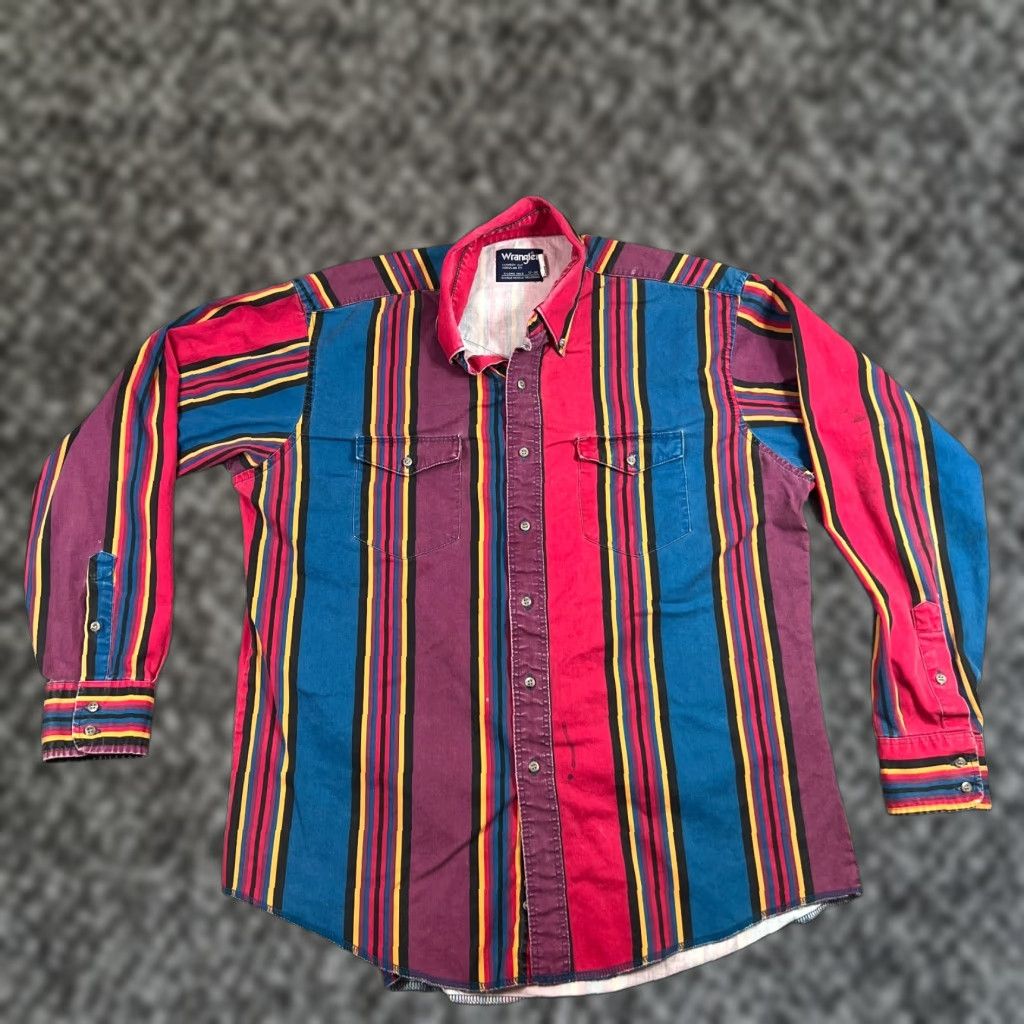 Wrangler Vintage Wrangler Shirt Mens 17/35 XL Striped Western Brushpopper Cowboy Rodeo Size US XL / EU 56 / 4 - 1 Thumbnail