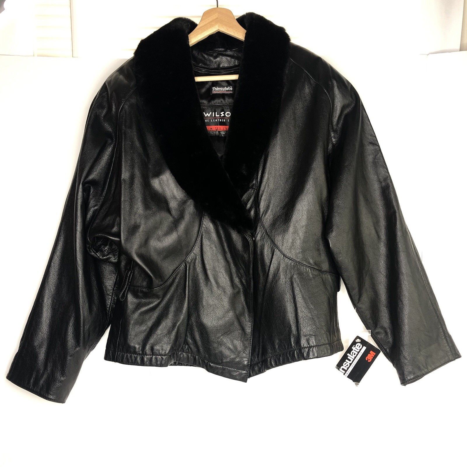 Wilson Wilsons 80s Women Black Leather Coat Jacket Sz L Insulated Size L / US 10 / IT 46 - 2 Thumbnail