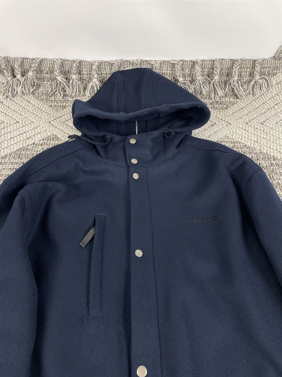 Adidas 00s Adidas Originals Vintage Wool Coat Navy Blue early 2000s Size US L / EU 52-54 / 3 - 12 Thumbnail