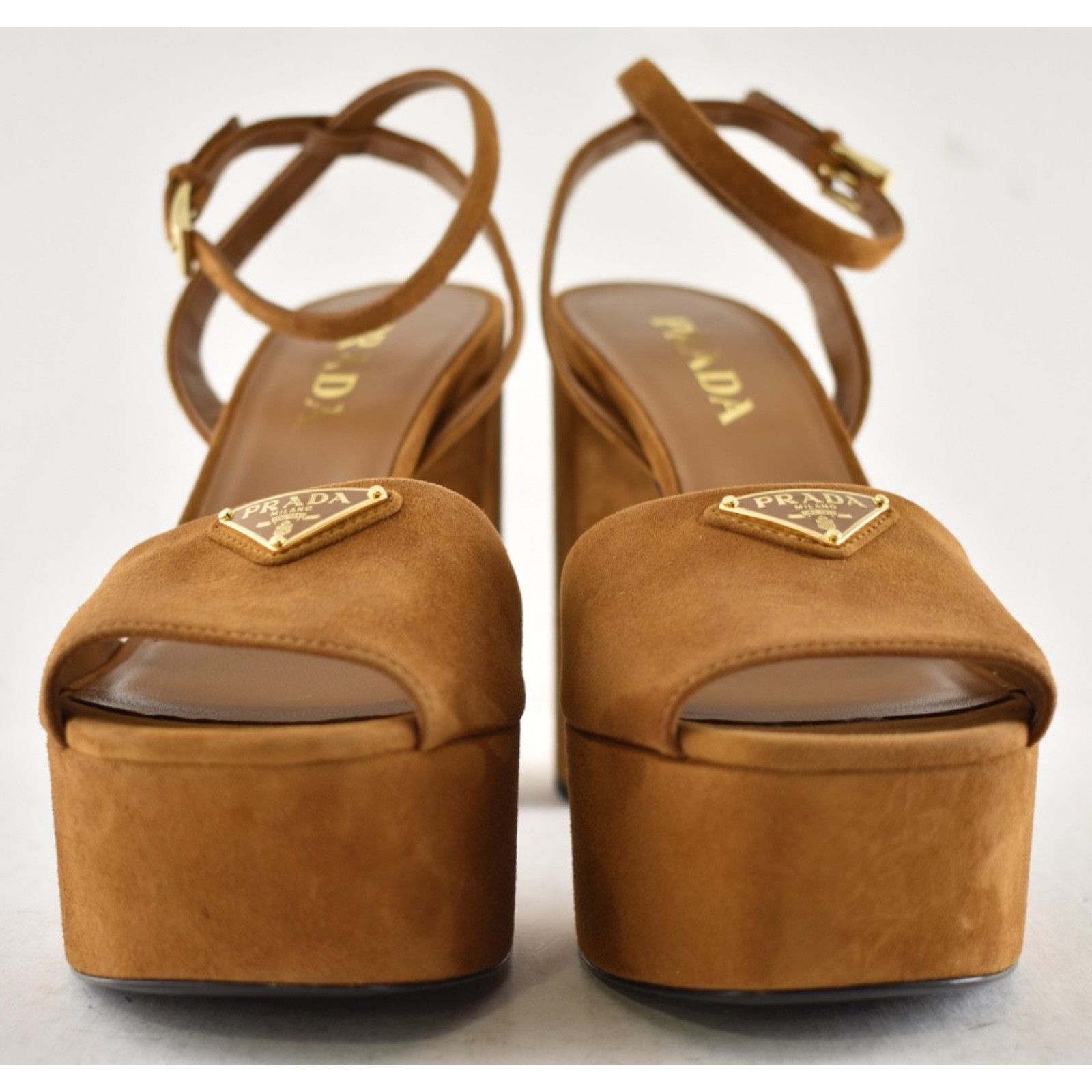 Prada Prada 115mm Cognac Brown Suede Platform Sandal 38.5 Size US 8.5 / IT 38.5 - 12 Thumbnail