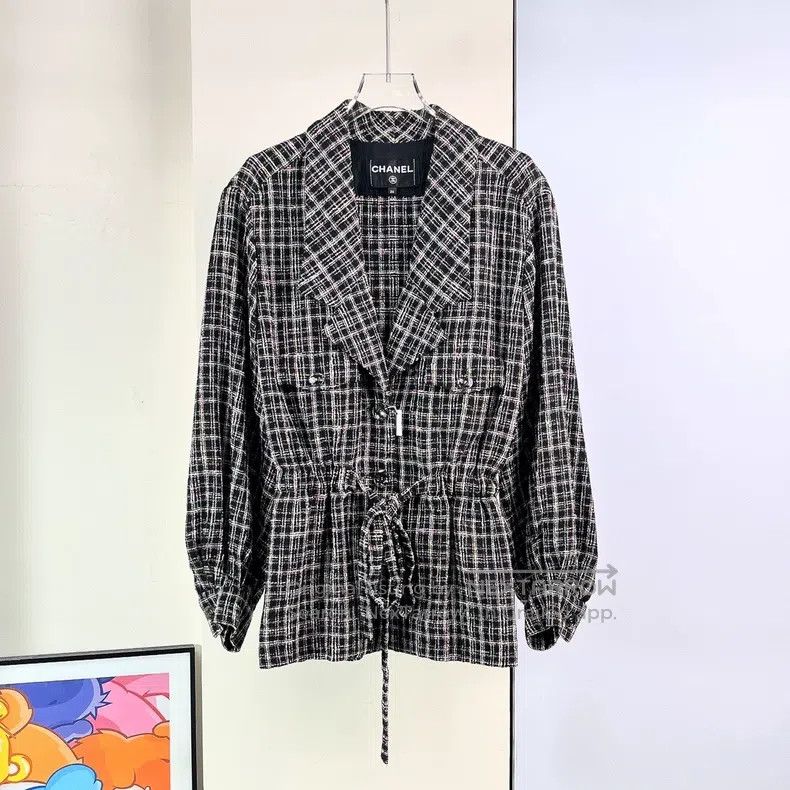 Chanel Chanel Black and pink plaid tweed braided strap coat Size XXS / US 00 / IT 34 - 1 Thumbnail