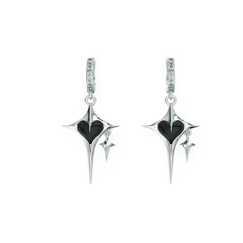 Jewelry × Sterling Silver Black Heart Metal Tassel Earrings Size ONE SIZE - 1 Thumbnail