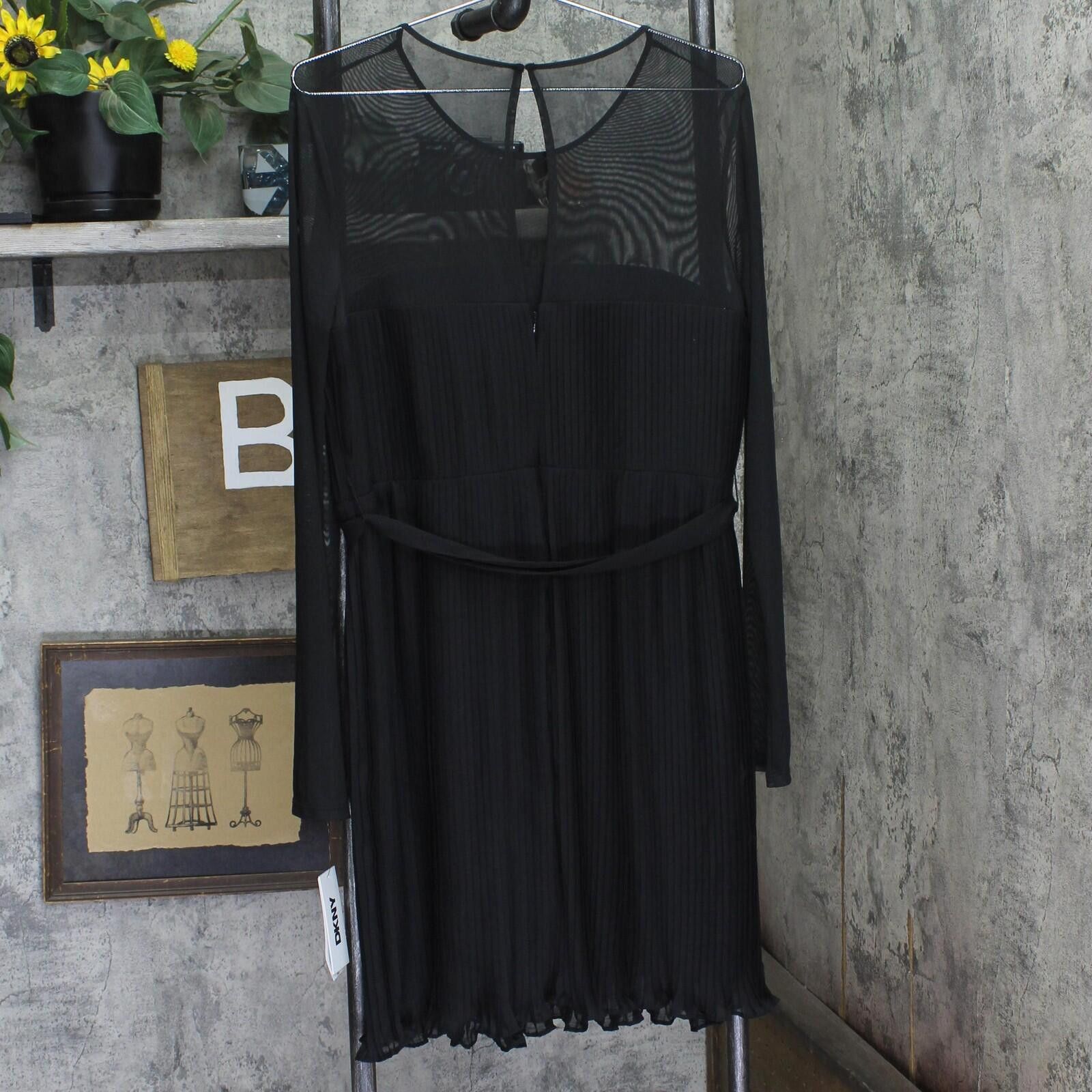 DKNY Dkny Womens Tie Waist Illusion Mesh Dress Dd4ki694 Black 12 Size XL / US 12-14 / IT 48-50 - 2 Thumbnail