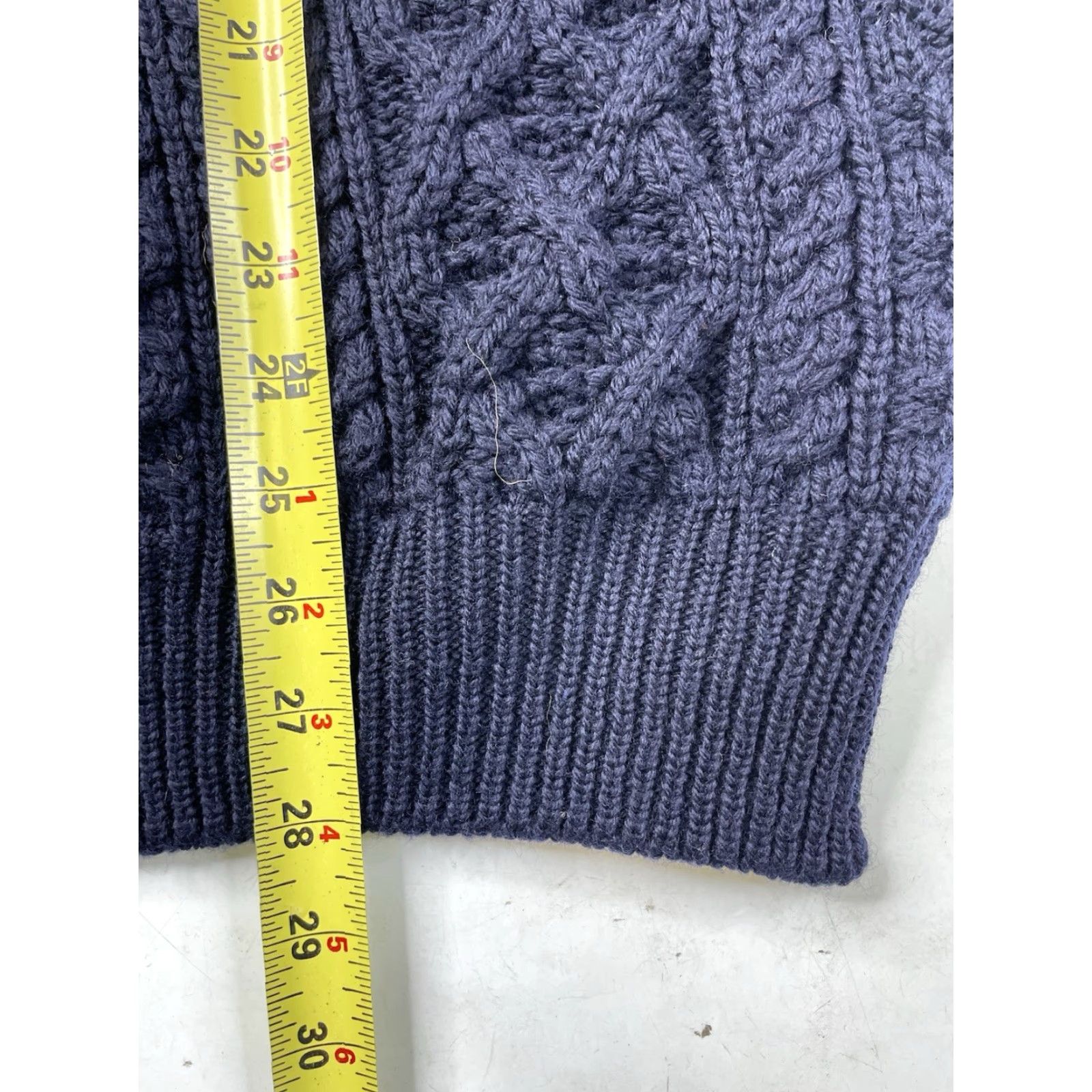 Market Aran Sweater Market Sweater Cardigan 1/4 Zip Navy XL Wool Cable Knit Mock Neck Men Size US XL / EU 56 / 4 - 7 Thumbnail