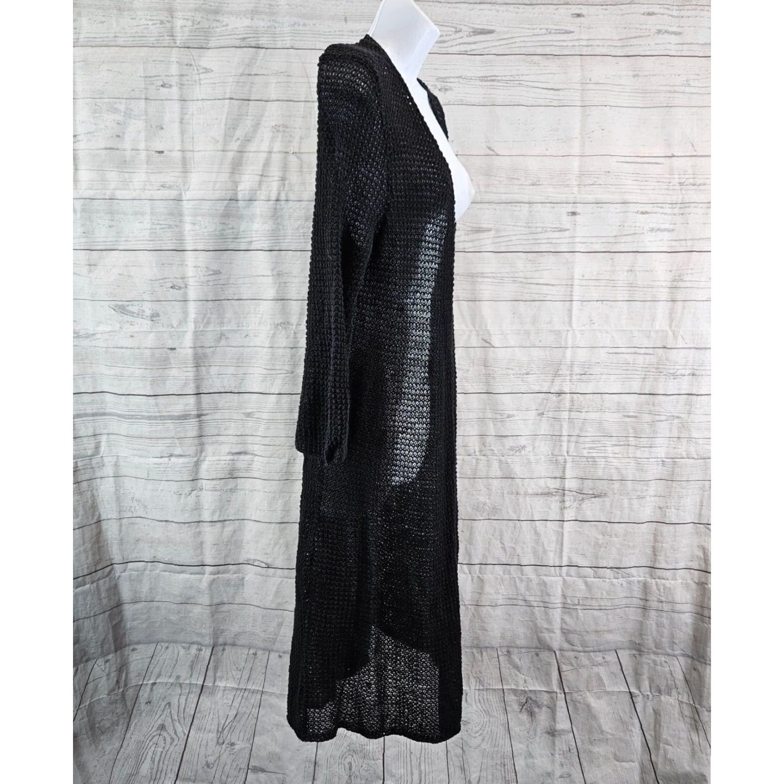 Eileen Fisher Eileen Fisher Cardigan Womens Open Knit Solid Black Long Sleeve Size L Size L / US 10 / IT 46 - 3 Thumbnail