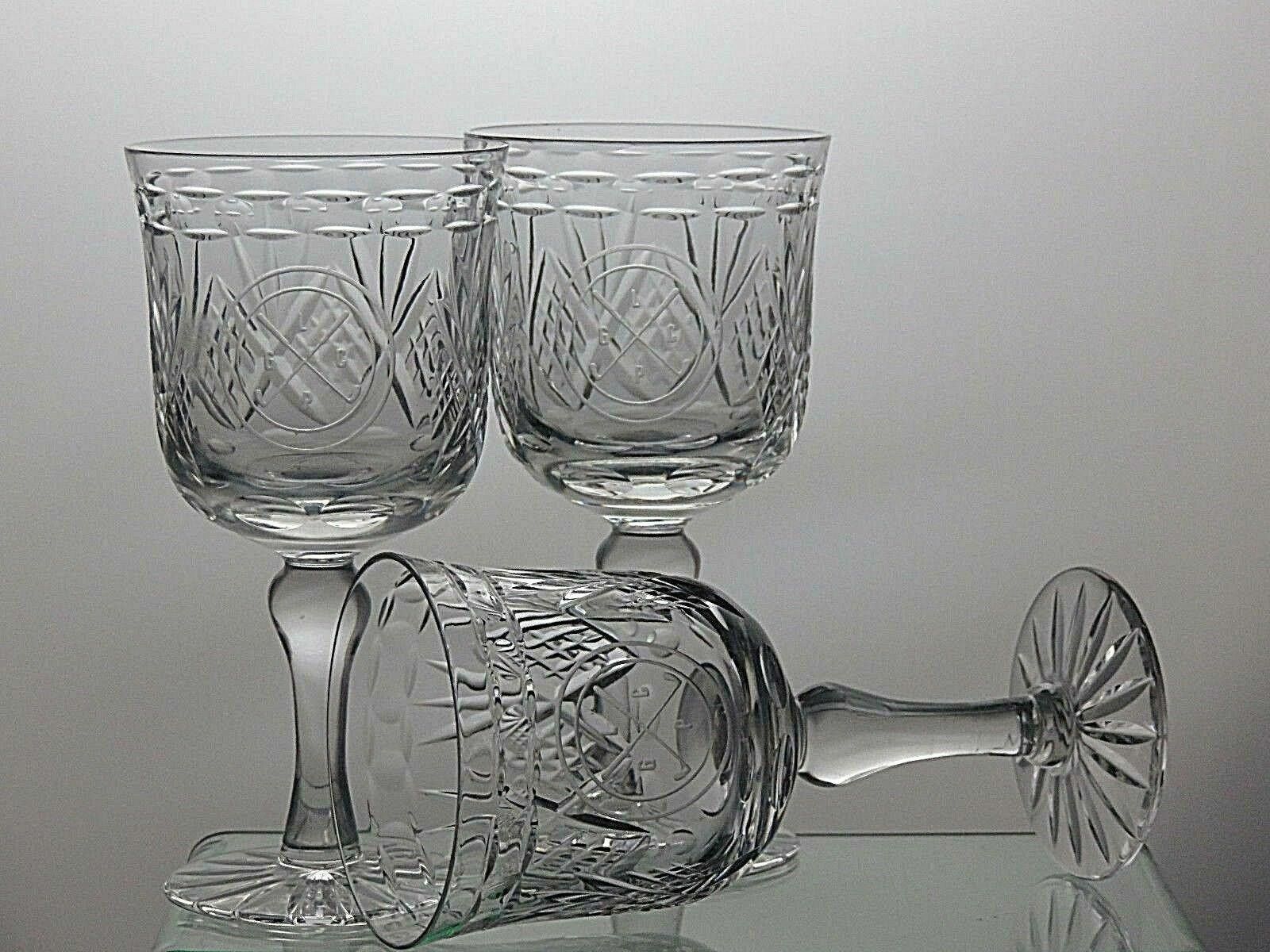 Other Tutbury Crystal Wine Goblets Set Of 3 Etched Golf Pattern Size ONE SIZE - 3 Thumbnail