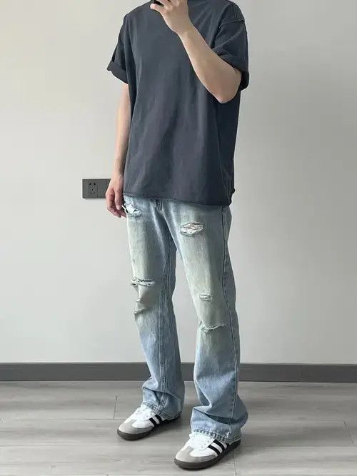 Jean faded washed damaged grunge flared jeans Size US 28 / EU 44 - 4 Thumbnail