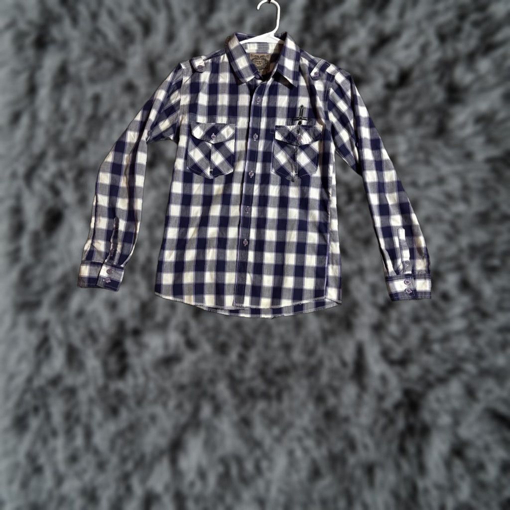 Vintage Pacific Blue Shirt Womens XL Purple Western Plaid Rocker Tattoo Punk Y2K Look Button Up Size XL / US 12-14 / IT 48-50 - 1 Thumbnail